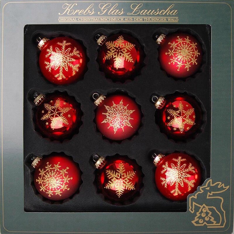 KREBS GLAS LAUSCHA Weihnachtsbaumkugel »Schneeflocke, Weihnachtsdeko rot, Christbaumschmuck« hochwertige Christbaumkugeln aus Glas, mundgeblasen,...