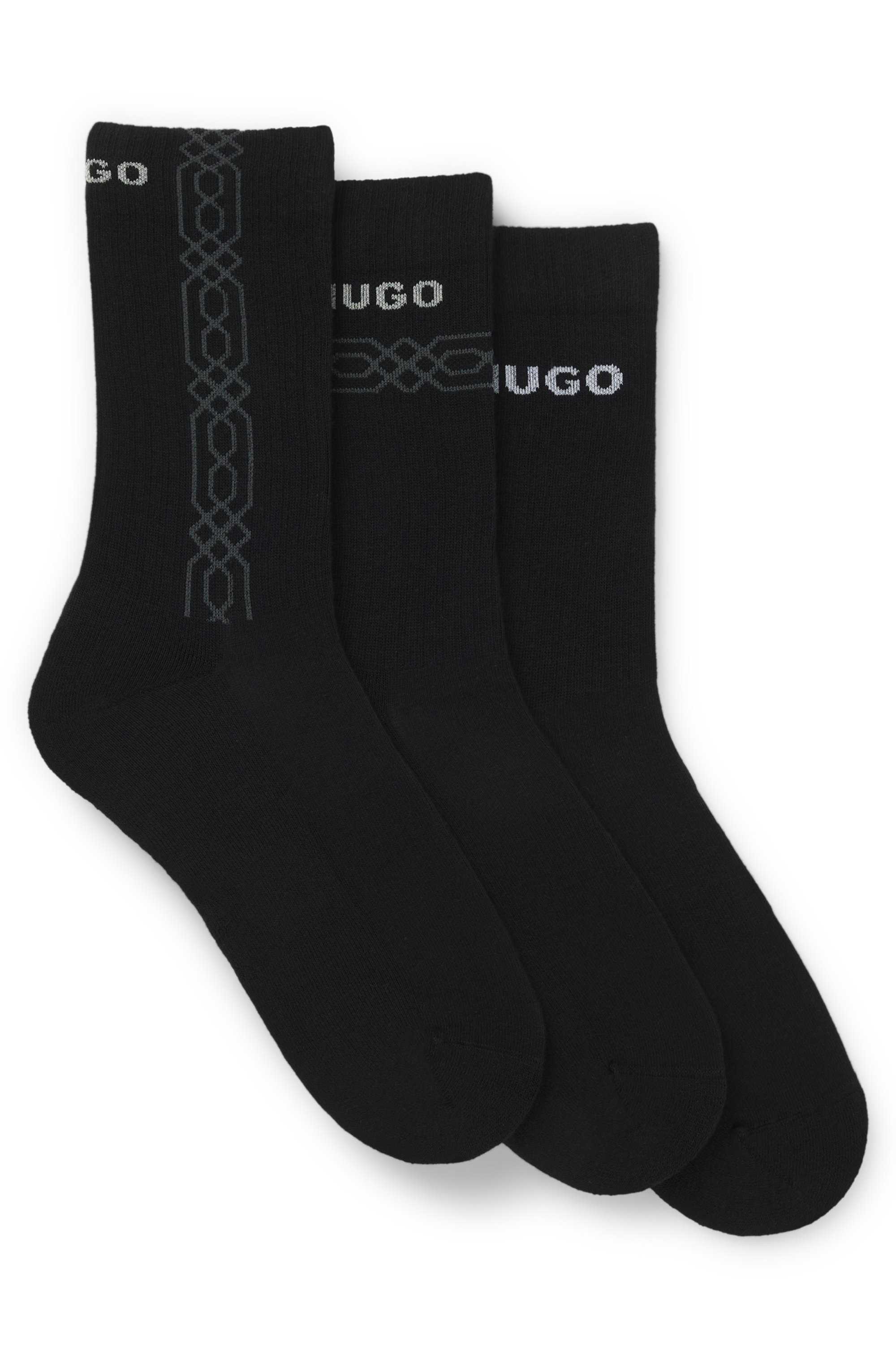 HUGO Underwear Kurzsocken, (Packung, 3 Paar, 3er), Logoschriftzug, grafisches Muster