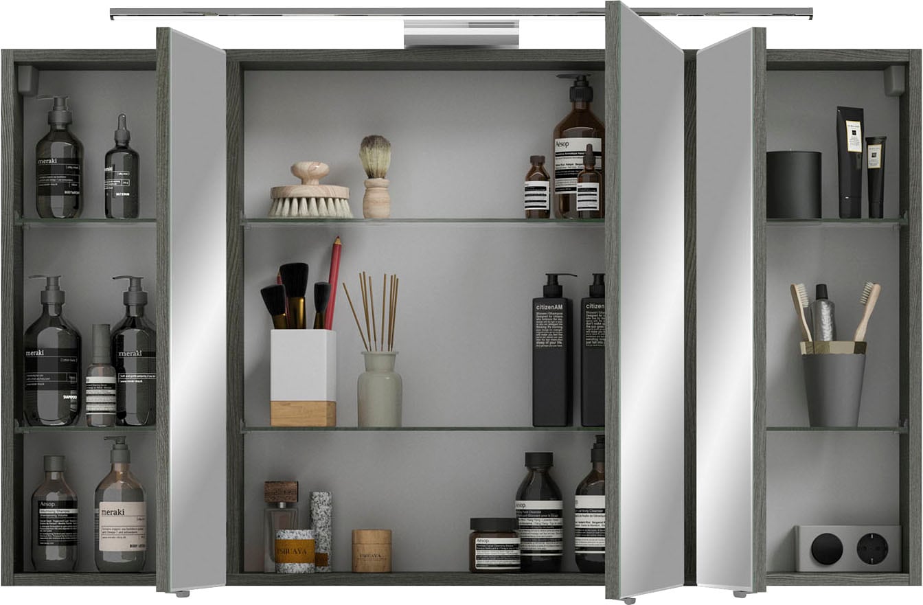 Saphir Badmöbel-Set »6005 Sprint 3-teilig, Keramik-Waschtisch mit LED-Spiegelschrank«, (4 St.), Midischrank, inkl. Türdämpfer, 4 Türen, 4 Schubladen, Bad-Set