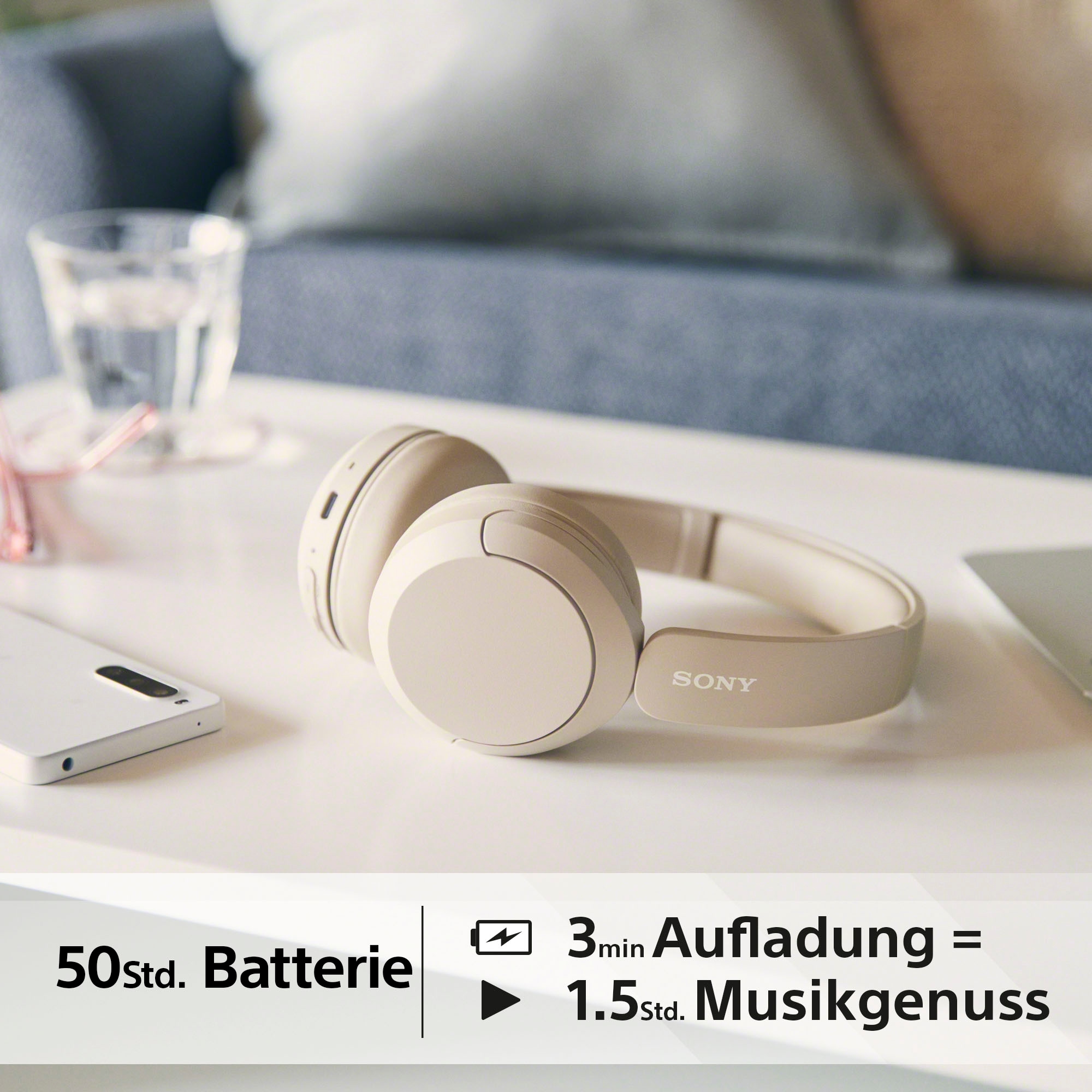Sony Bluetooth-Kopfhörer »WHCH520«, Bluetooth, Noise-Cancelling-Active Noise Cancelling (ANC)-Freisprechfunktion-Rauschunterdrückung-Sprachsteuerung-kompatibel mit Siri, 200 Std. Max. Akkulaufzeit (Standby)