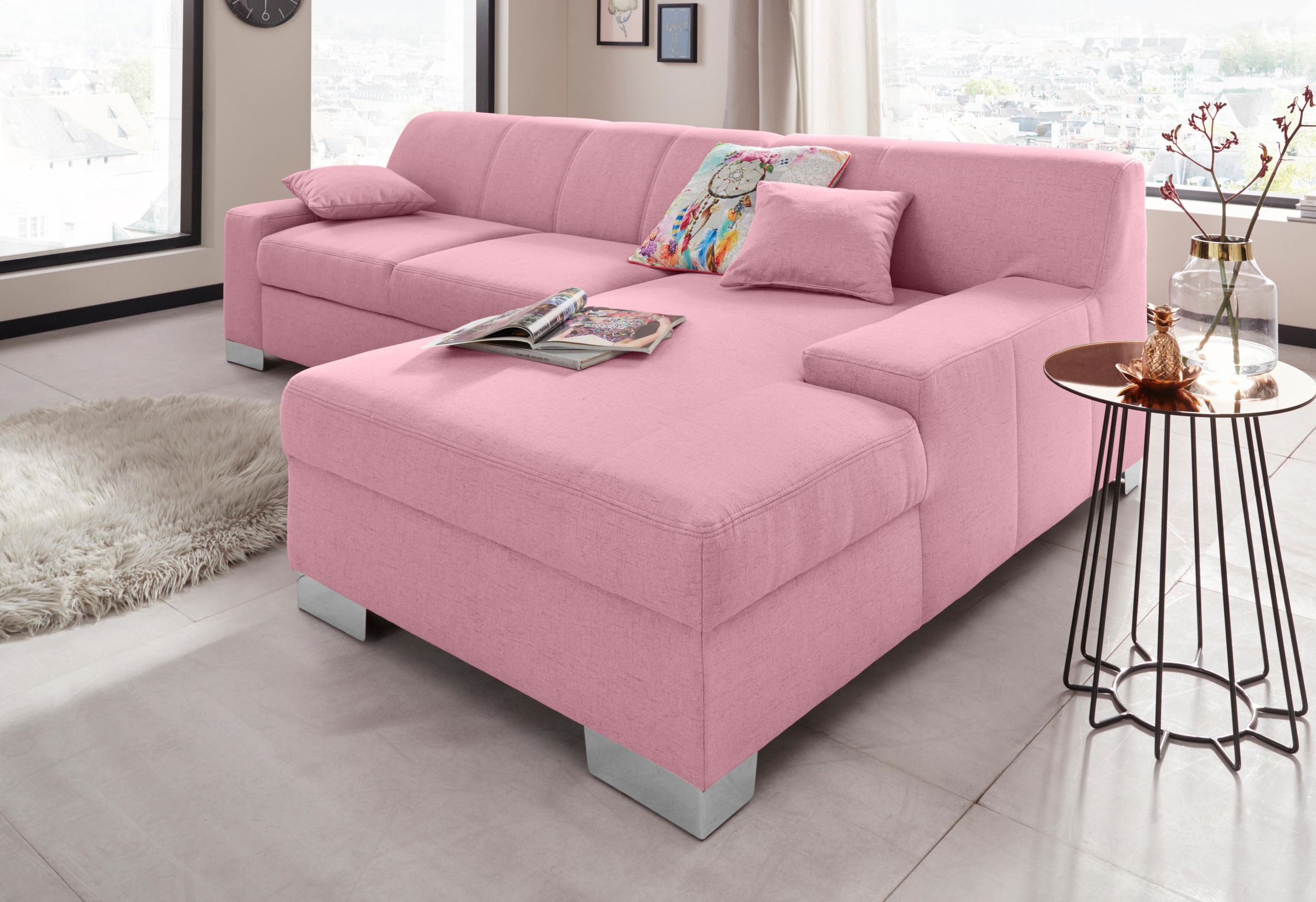 DOMO collection Ecksofa »Bero, elegant und zeitlos, flache Armlehnen, L-Form«, fester Sitzkomfort, wahlweise mit Bettfunktion