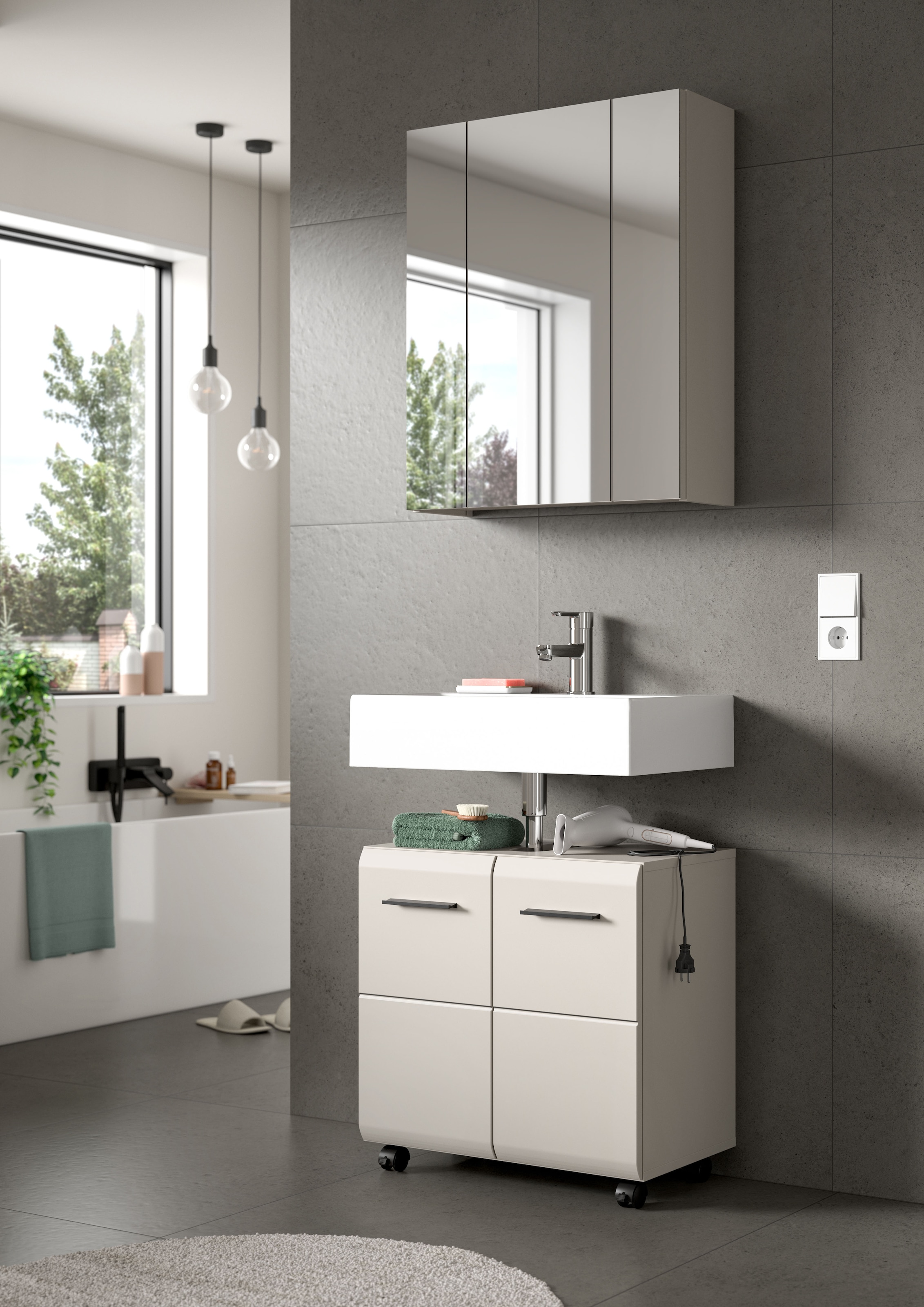 welltime Waschbeckenunterschrank »FLORENZ, Waschbeckenunterschrank mit Rollen, hochwertige MDF-Front« 1 Stk. tlg. Waschbeckenunterschrank, WBU, Unterschrank, Bad, Badezimmer