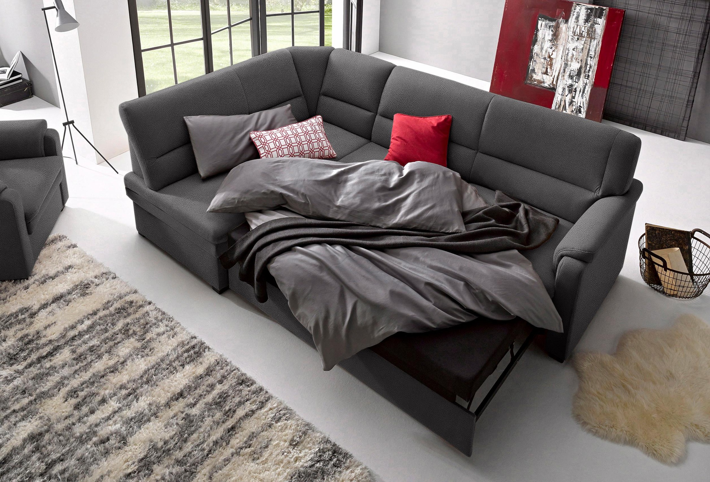 sit&more Ecksofa »Pisa L-Form«, mit Federkern, wahlweise mit Bettfunktion günstig online kaufen