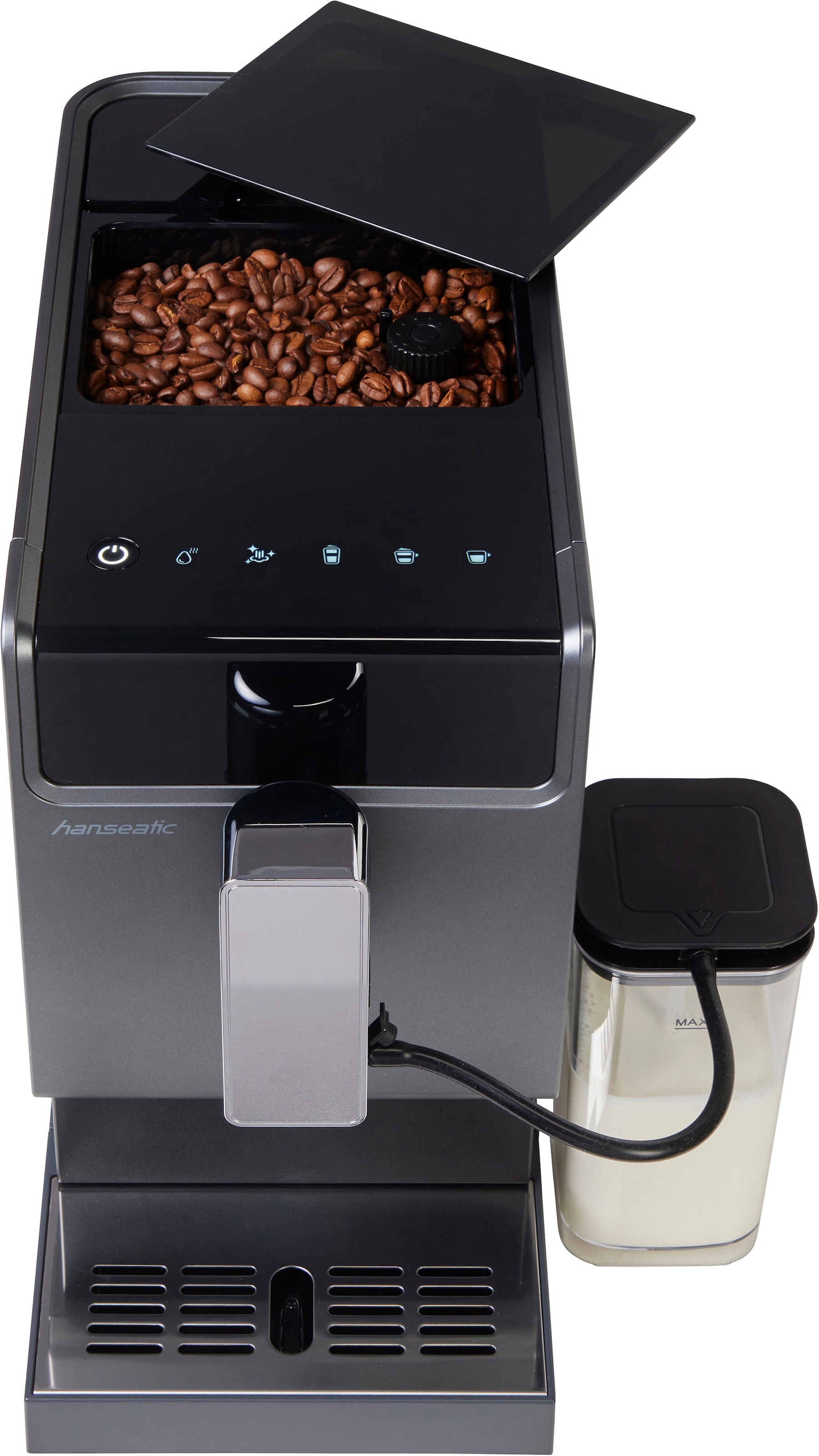Hanseatic Kaffeevollautomat »HACM121470ST«, magnetisch, abnehmbare Tassenabstellfläche, zwei separate Milchtanks