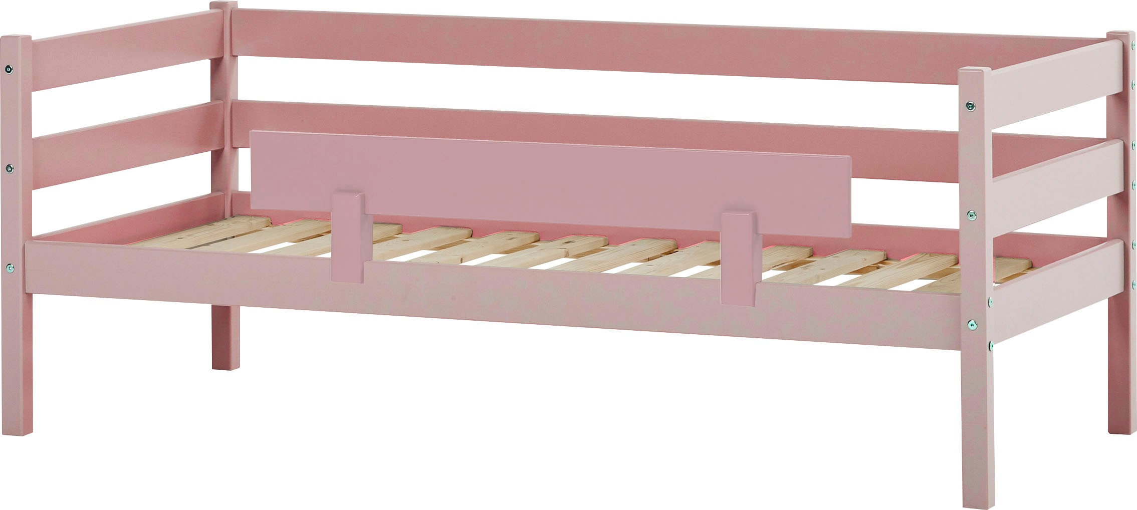 Einzelbett „ECO Comfort“, (Set), mit Rollrost in 8 Farben, wahlweise mit Matratze und Absturzsicherung, rosa Mit Absturzsicherung