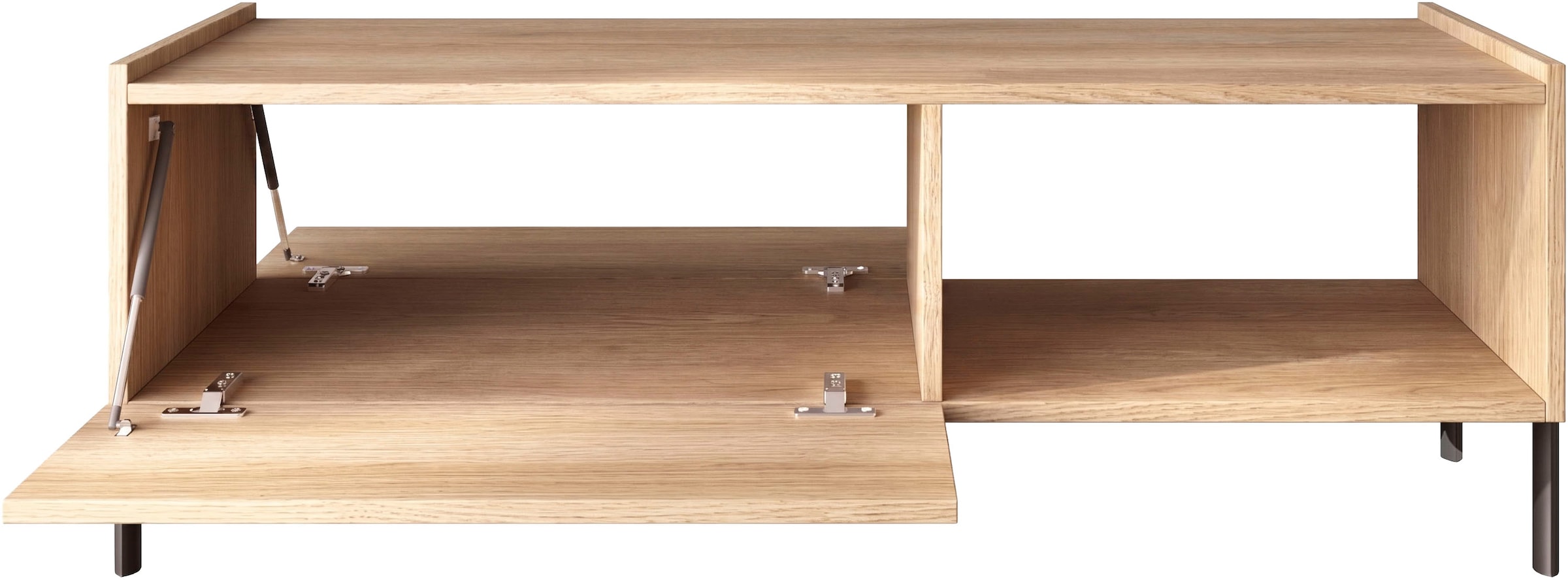 OTTO home Couchtisch »Badia 110x50 cm Korpus-Couchtisch, 2 Klappen, offenes Fach« Rechteckiger Wohnzimmertisch mit flexiblem Stauraum & Metallfüßen