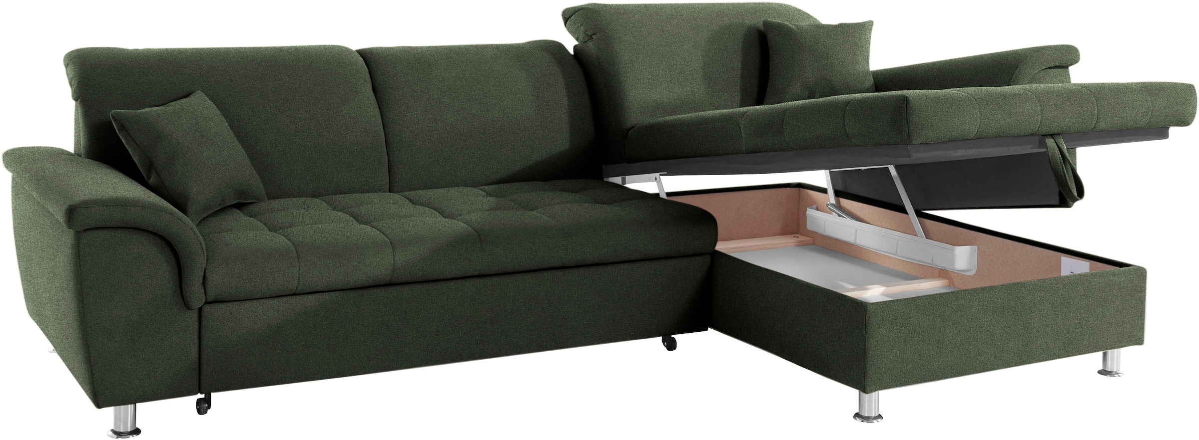 DOMO collection Ecksofa »Franzi, zeitlos und elegant, moderne Sitzheftung, L-Form«, wahlweise mit Kopfteilverstellung (dann Tiefe: 170 cm)