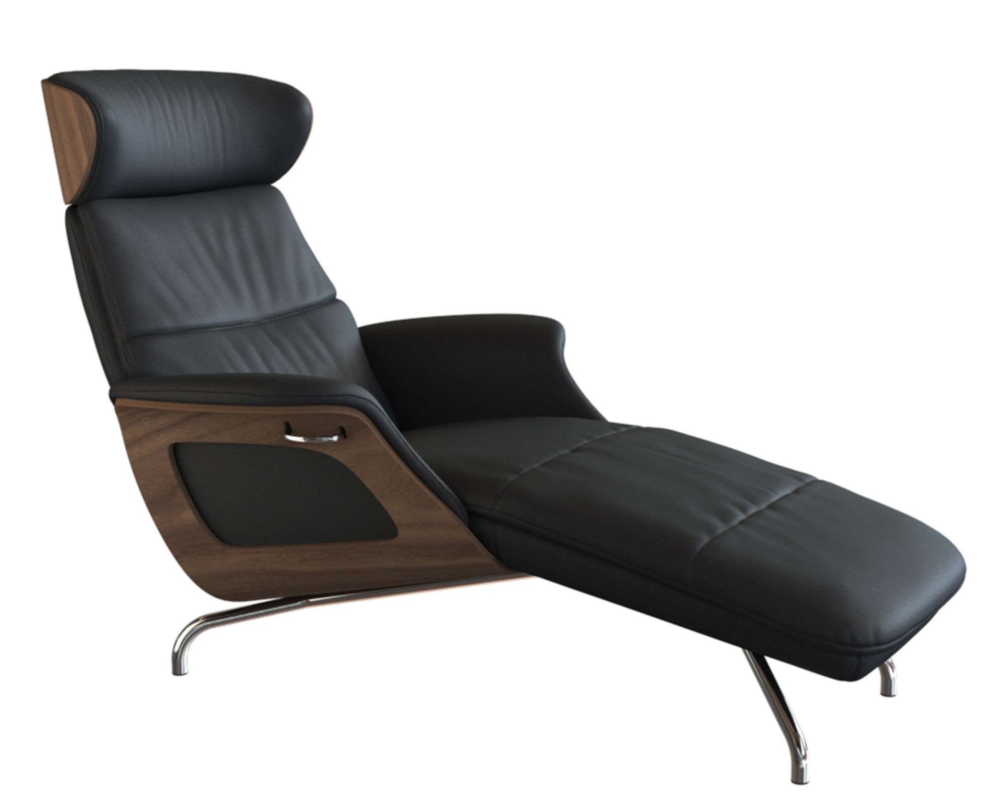 FLEXLUX Loungesessel »Clement Chaislongue, Relaxstuhl, Liegesessel,«, Rücken- & Kopfteilverstellung, Armlehne, Walnuss, Fuß Alu