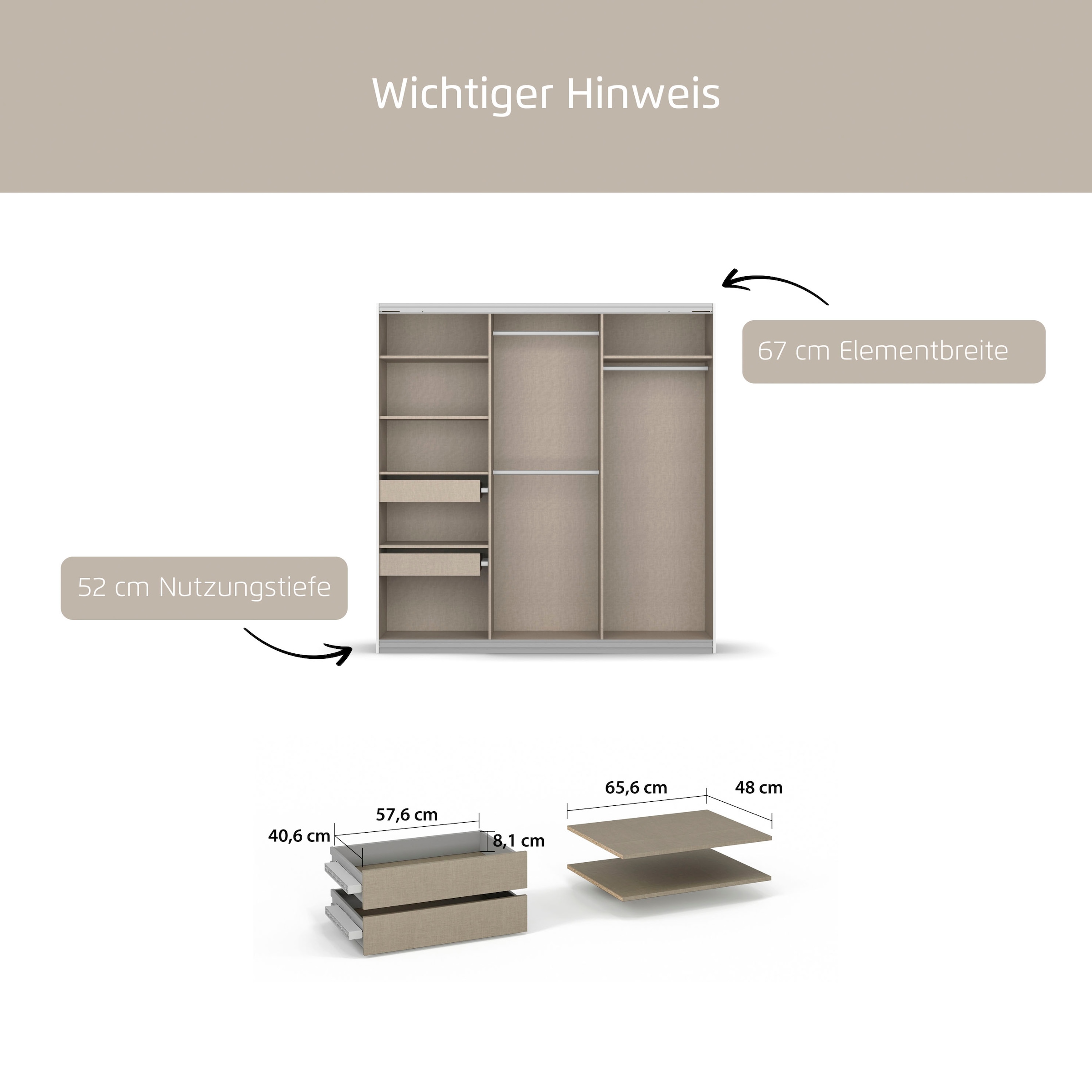 rauch Schubladeneinsatz »Koluna« 2 Schubladeneinsätze mit 2 Fachböden 66 cm für Schwebetürenschränke