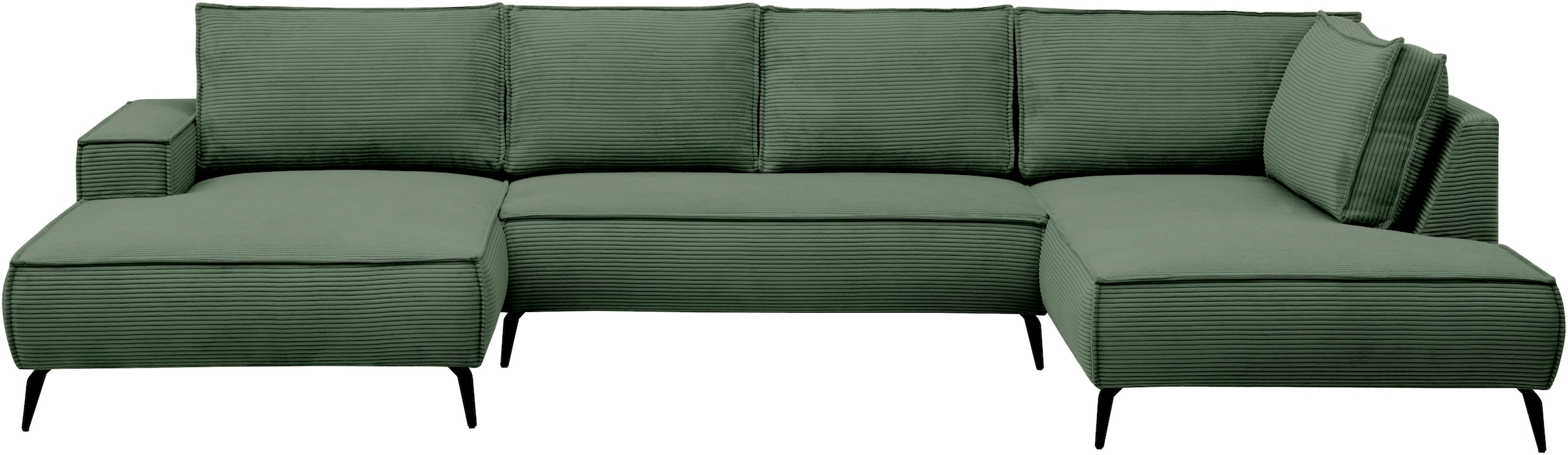 Home affaire Wohnlandschaft »Tvinnu, moderne U-Form, Couch in Cord oder Webstoff in Leinenoptik« Recamiere rechts/links, schwarze Metallfüße, bequeme Sitz-/Liegefläche