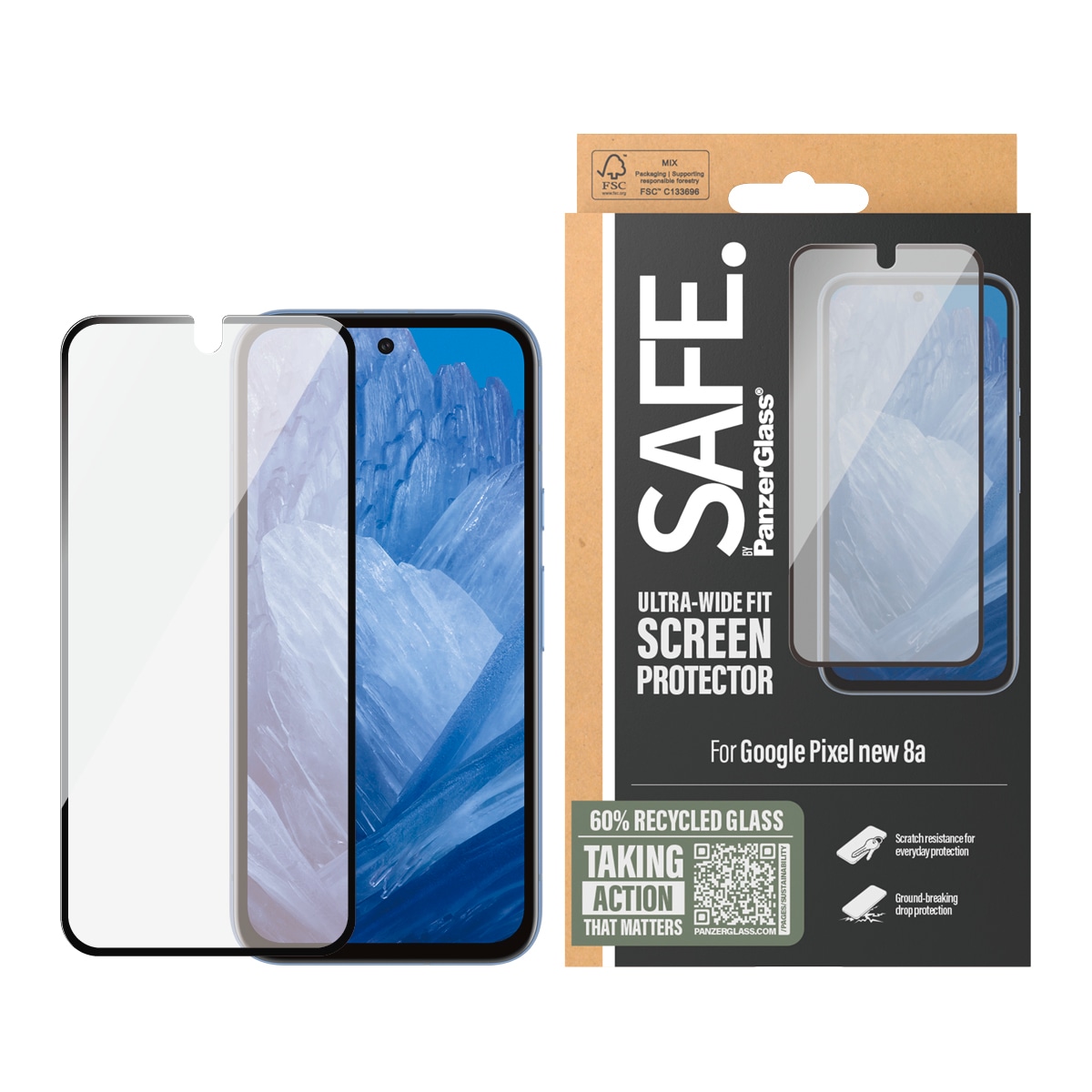 SAFE by PanzerGlass Displayschutzglas »Ultra-Wide Fit Screen Protection« für Google Pixel 9a Displayschutzfolie, Schutzfolie, Bildschirmschutz, kratz-