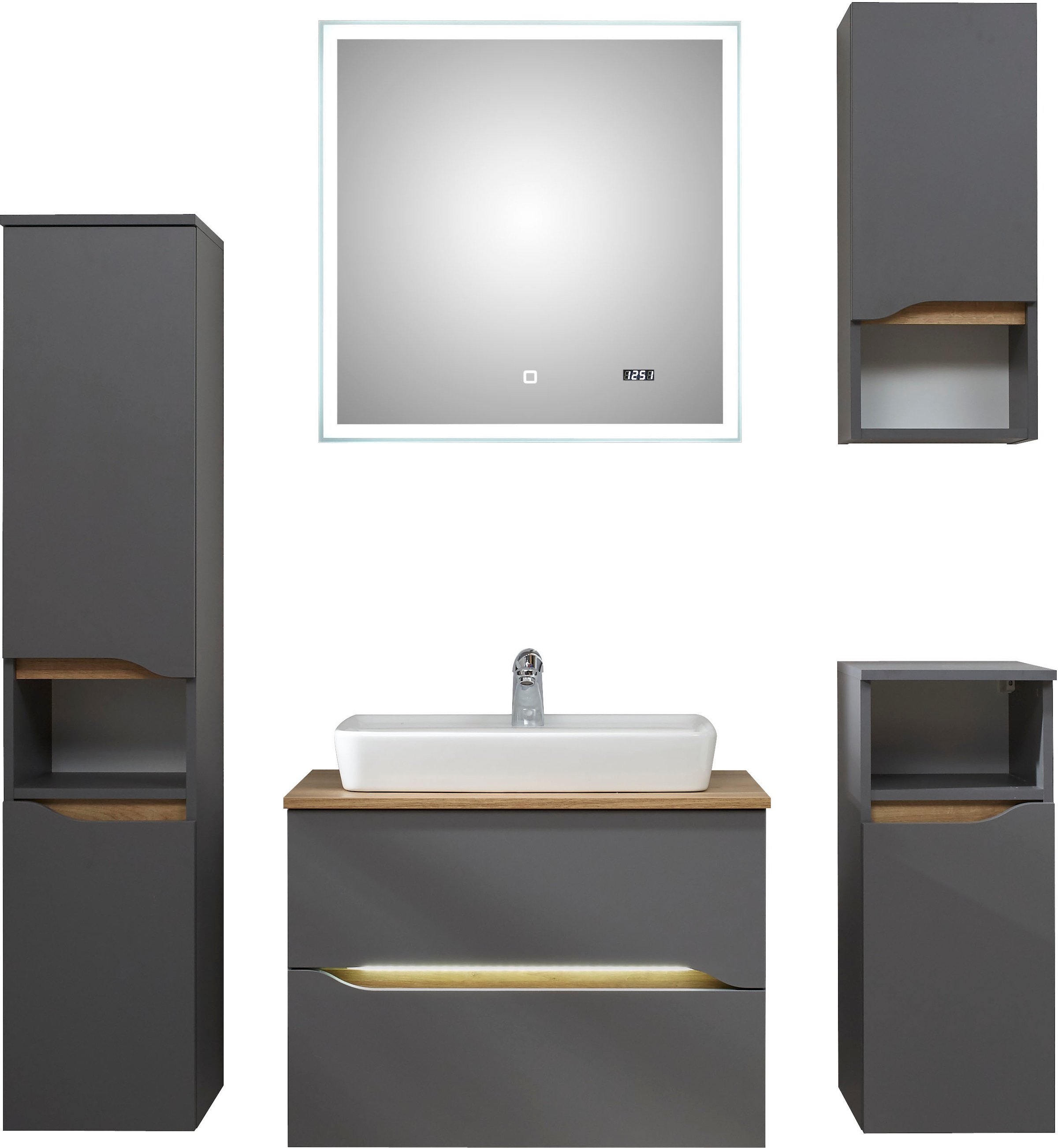 Saphir Badmöbel-Set »Quickset 2-teilig, Keramik-Aufsatzbecken mit LED-Spieg günstig online kaufen