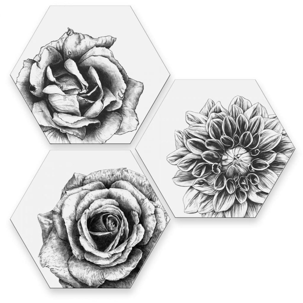 Wall-Art Mehrteilige Bilder »Blumen Collage Floral Deko«, (Set, 3 St.)