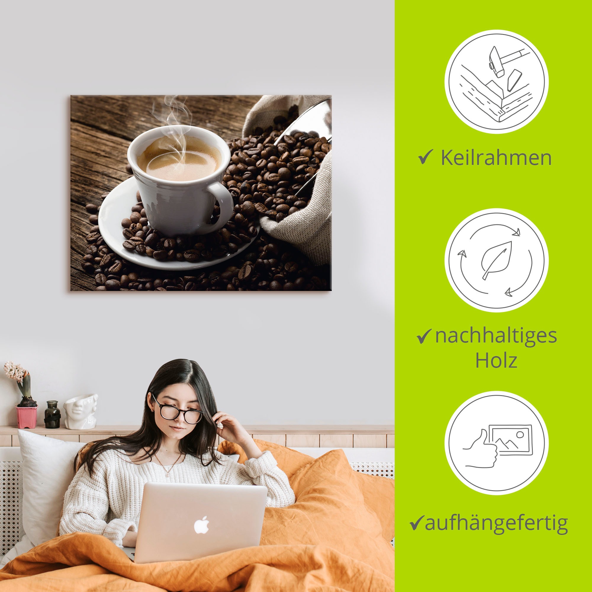 Artland Wandbild »Heißer Kaffee - dampfender Kaffee«, Getränke, (1 St.), als Alubild, Outdoorbild, Leinwandbild, Poster, Wandaufkleber