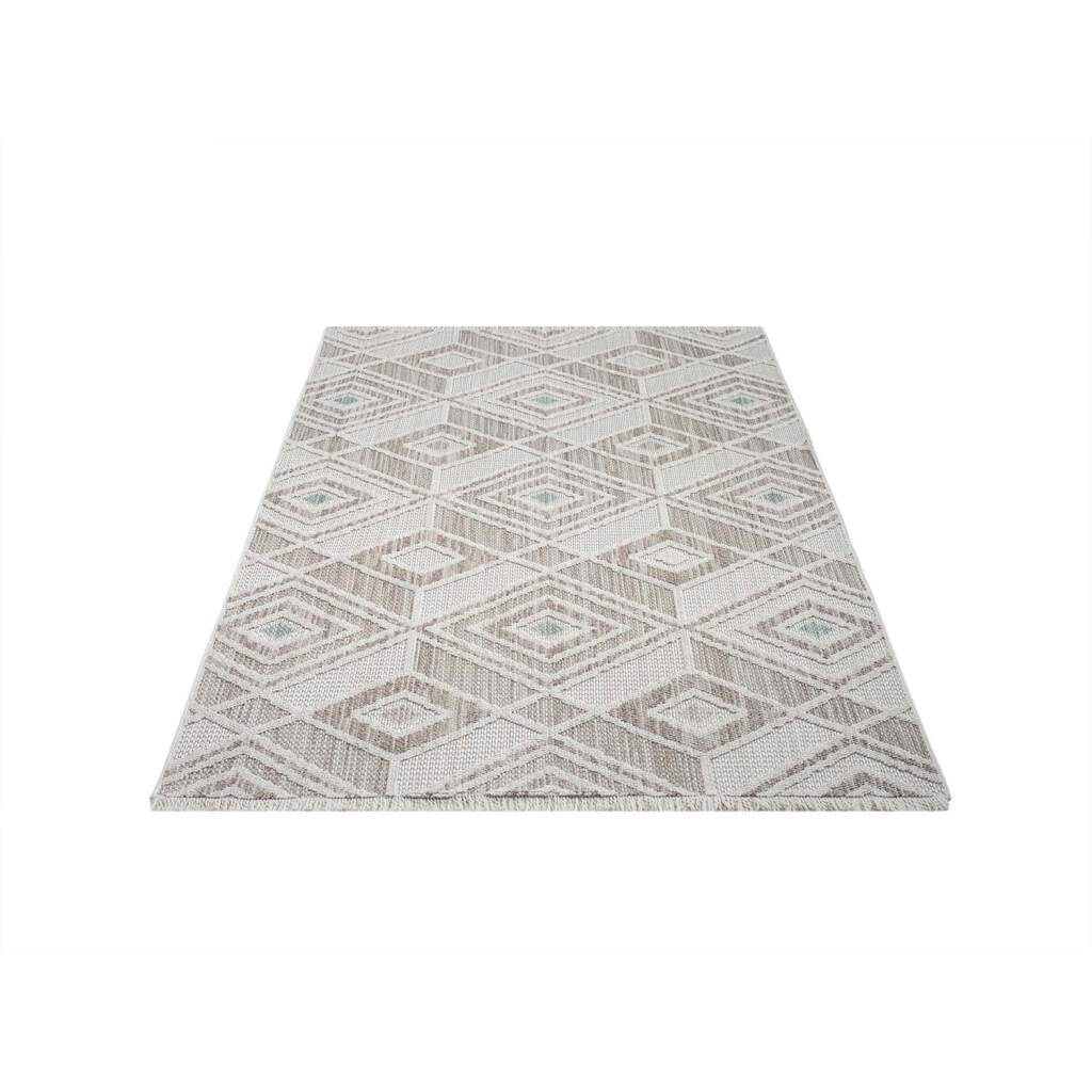 Carpet City Teppich »LINDO 8875«, rechteckig, 11 mm Höhe, Kurzflor, Hochtief-Muster/ 3D-Effekt, Fransen, Boho-Stil, Wohnzimmer