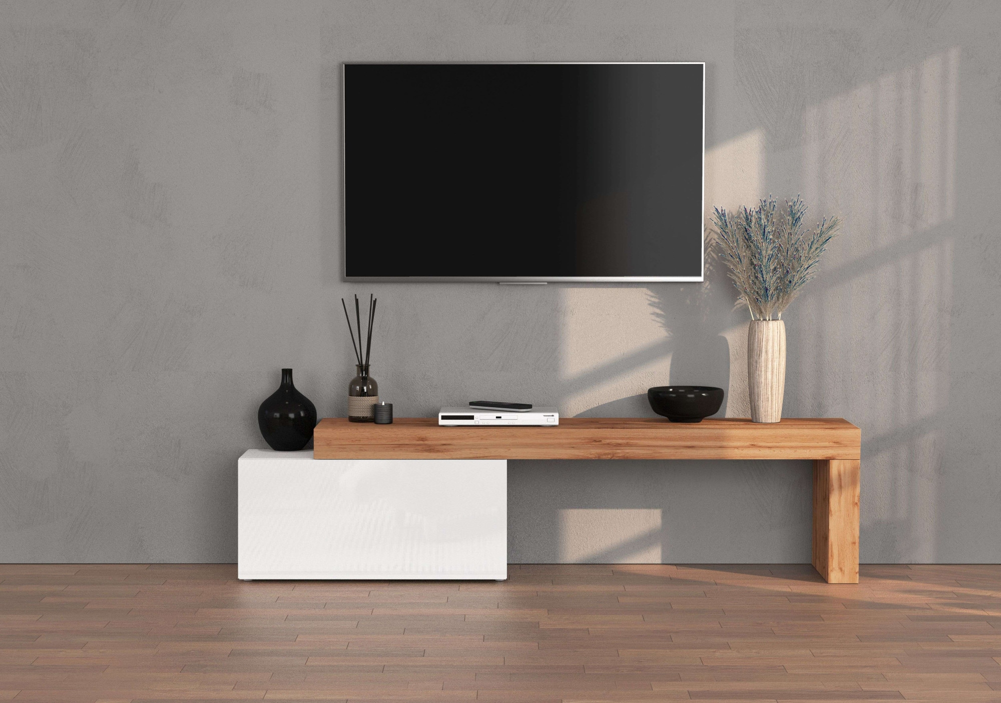 INOSIGN Lowboard »Chronos TV-Board, TV-Schrank«, (1 St., Breite verstellbar von 180 bis 260 cm), Breite 220 cm TV-Board,Lowboard,1 Klappe und ein L-Förmiger Aufsatz