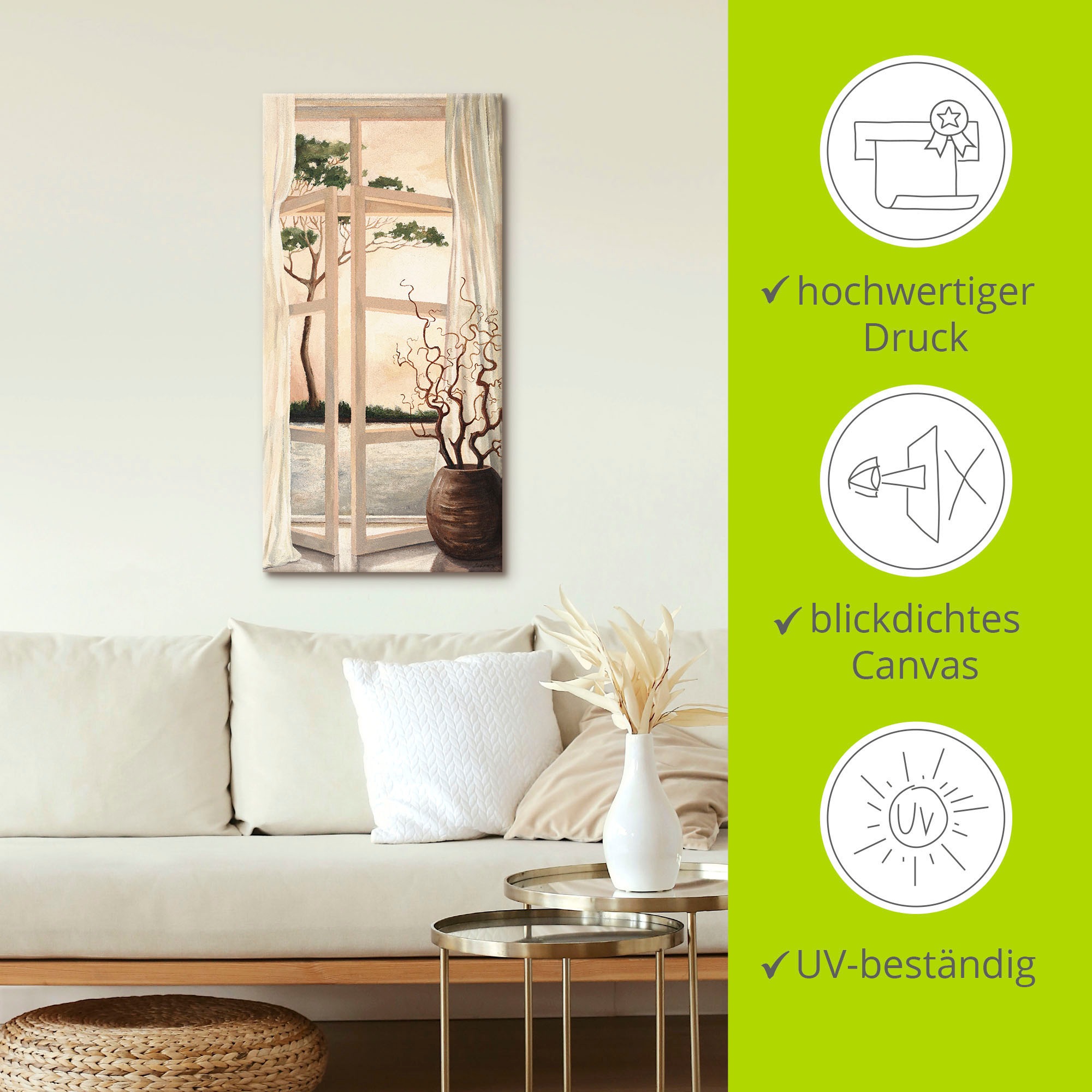 Artland Wandbild »Fensterbild Toskanischer Sonnenuntergang«, Fensterblick, (1 St.), als Alubild, Outdoorbild, Leinwandbild, Poster, Wandaufkleber