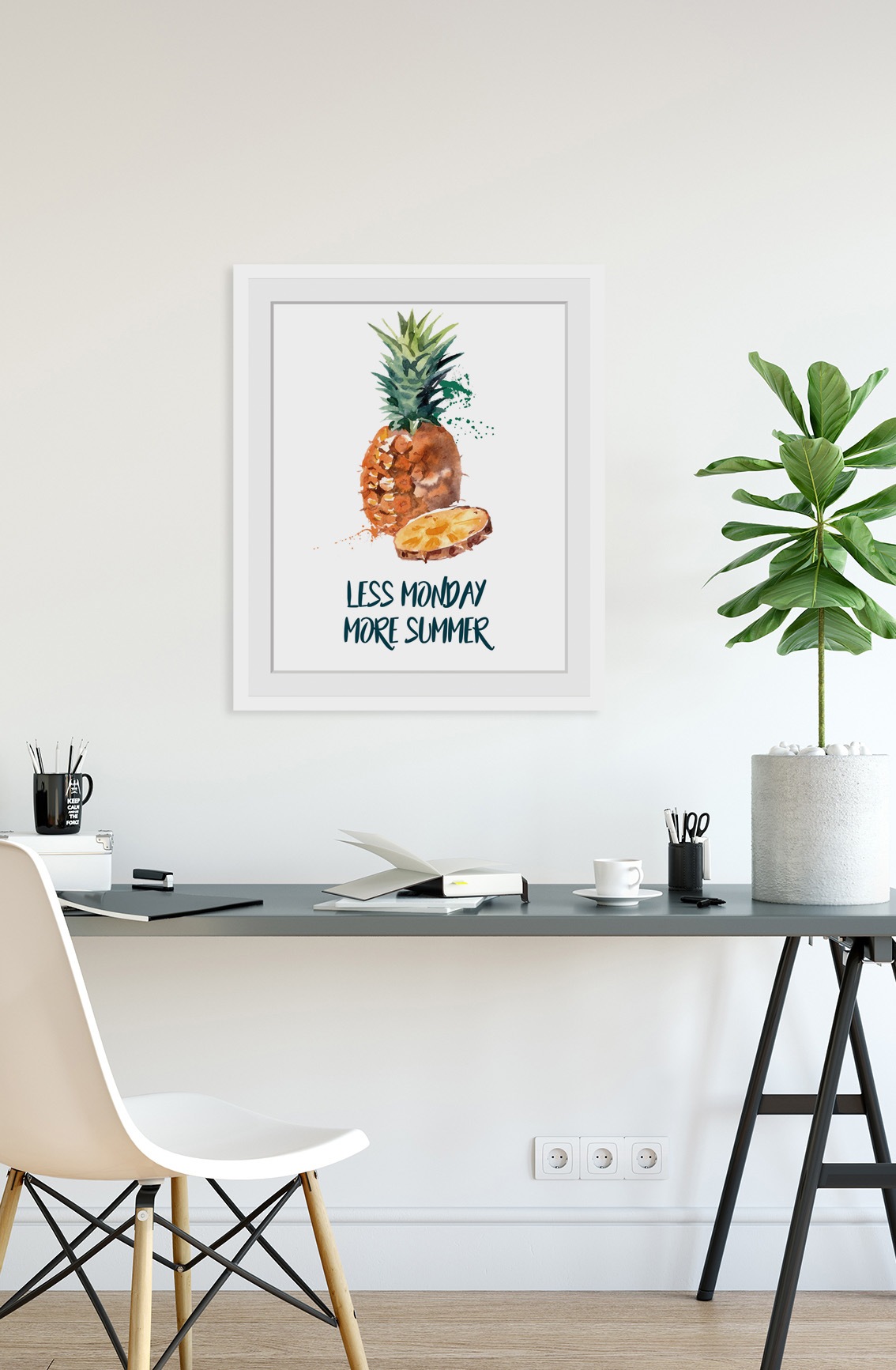 queence Bild »LESS MONDAY MORE SUMMER«, Ananas, Schriftzug, Ananas, gerahmt günstig online kaufen