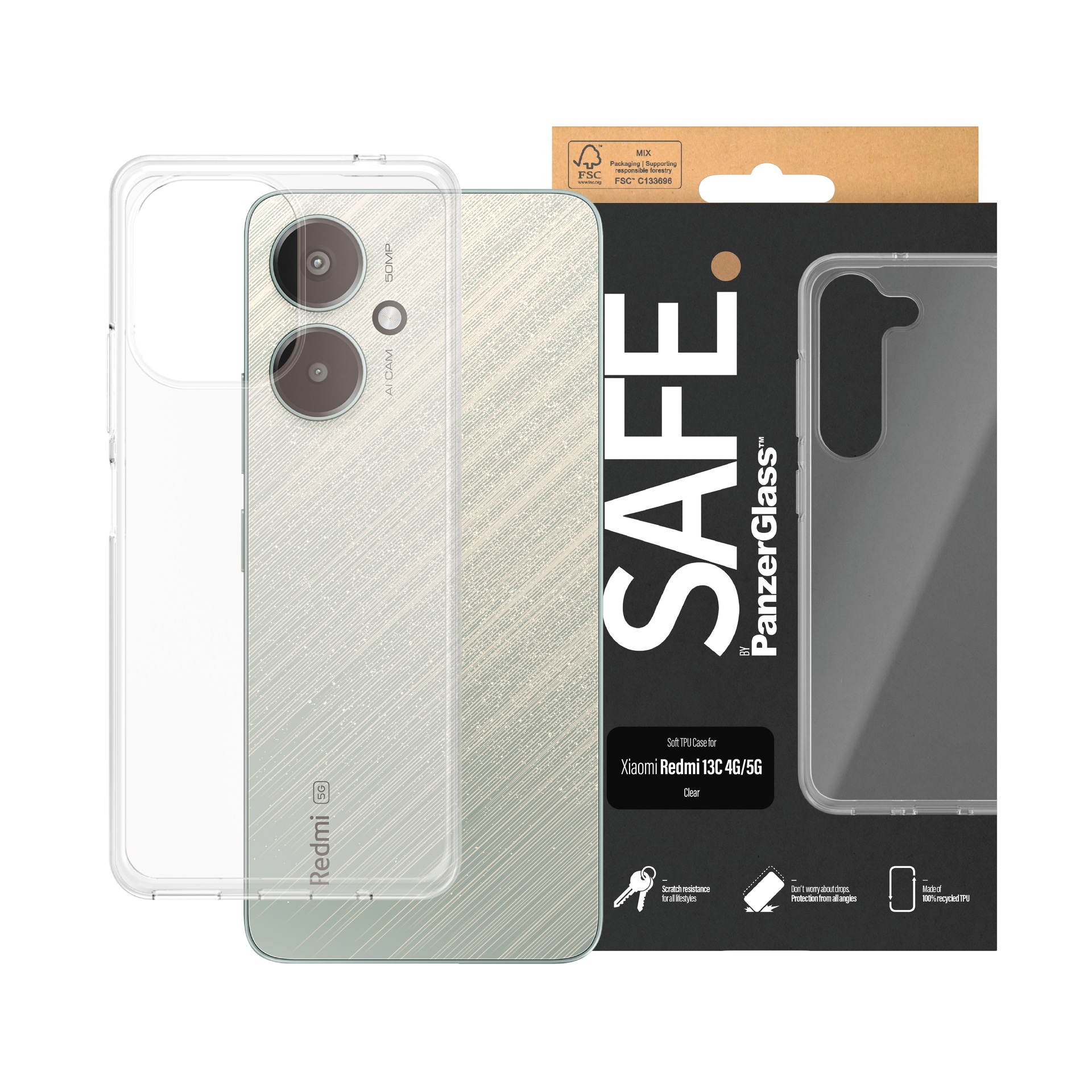 SAFE by PanzerGlass Handyhülle »TPU Case für Xiaomi Redmi 13C« Backcover, Schutzhülle, Handyschutzhülle, Case, Schutzcase, stoßfest