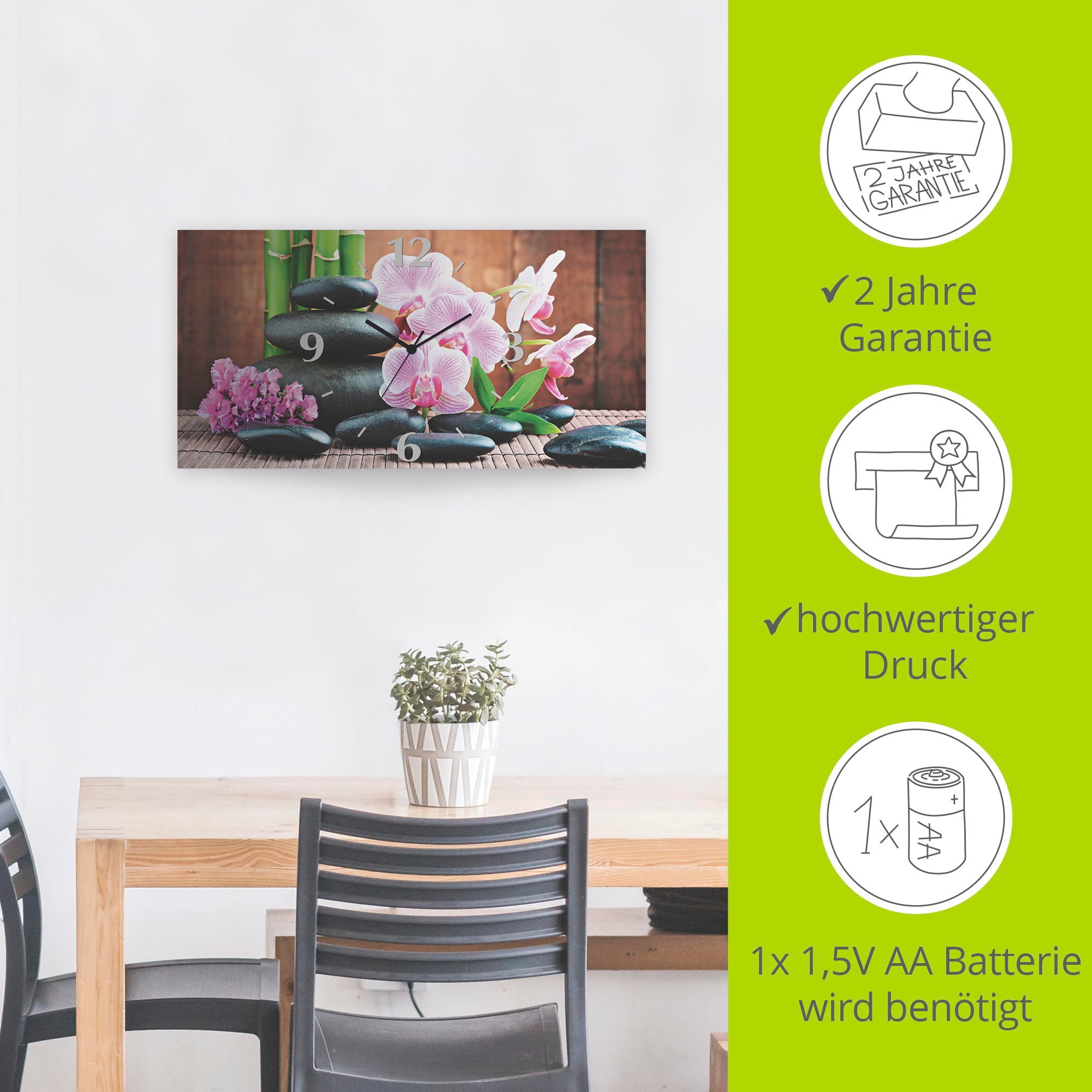 Artland Wanduhr »Spa Konzept Zen Steinen Orchideen«, 3D Optik gebogen, mit Quarz- oder Funkuhrwerk, versch. Größen