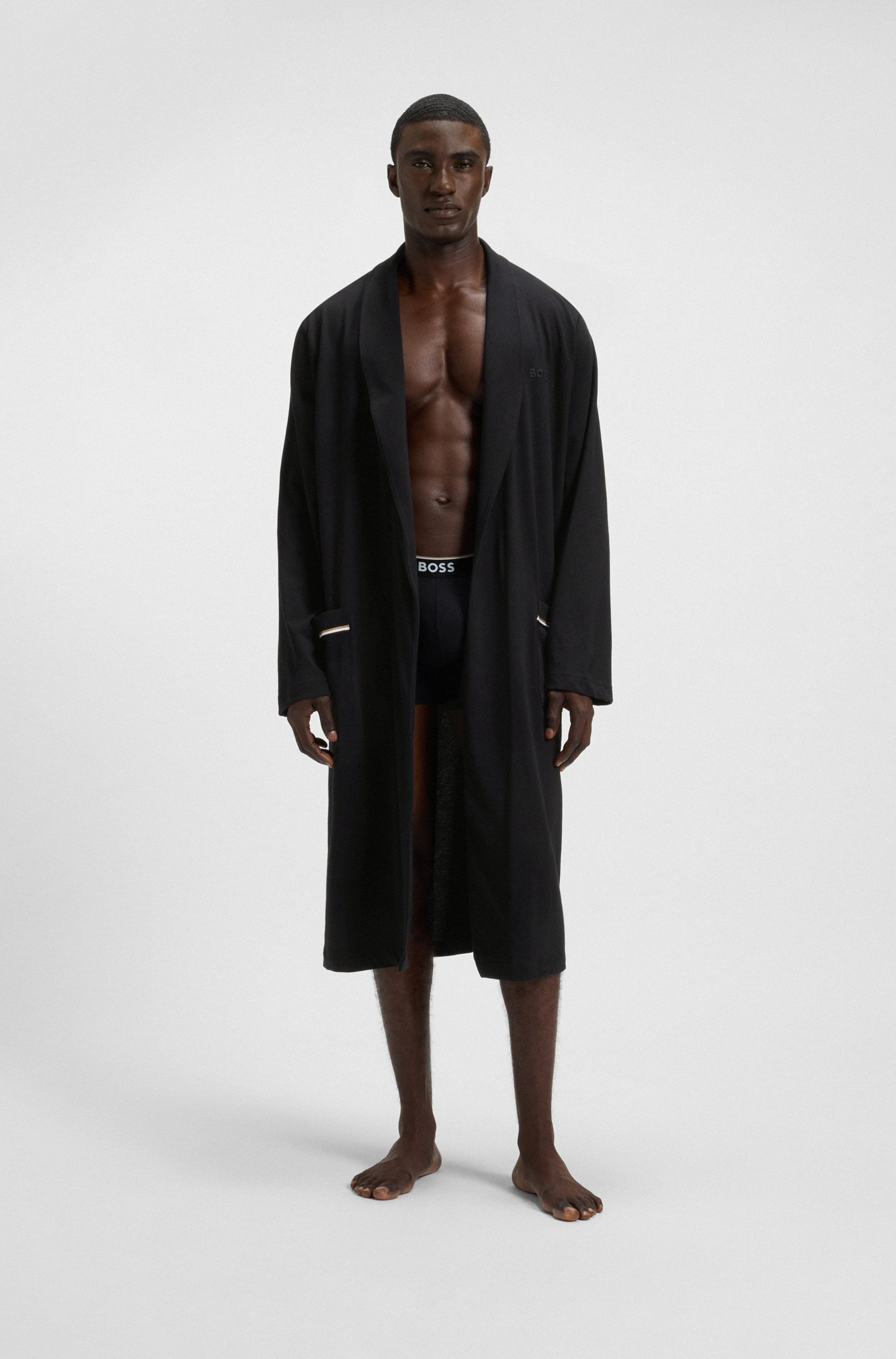 BOSS Morgenmantel aus Baumwoll-Jersey mit Logo-Stickerei