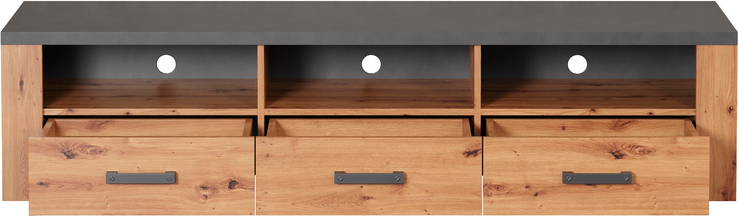 Home affaire TV-Board »Ambres«, (1 St.), TV-Tisch in matter Echtholzoptik, mit 3 offenen Fächern, Breite 180 cm