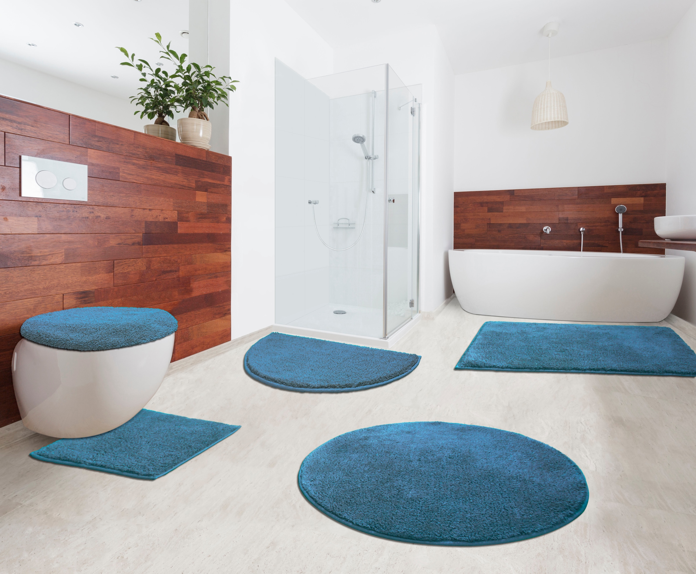 my home Badematte »Maren, Badvorleger, Badezimmer Teppich«, rutschhemmend beschichtet, fußbodenheizungsgeeignet, Bio-Baumwolle, Badteppich, Badematten auch als 3 teiliges Set