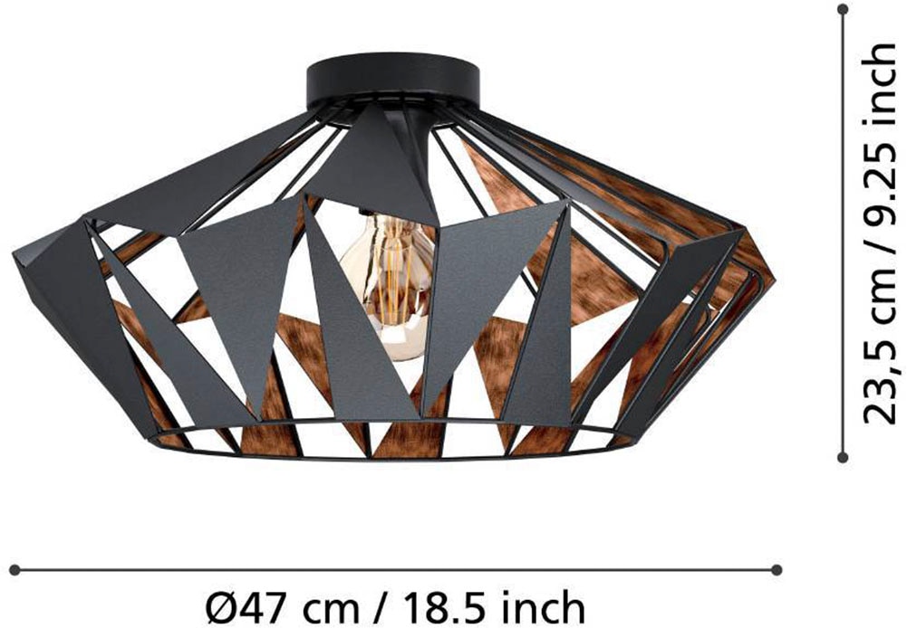 EGLO Deckenleuchte »CARLTON 6 Deckenlampe, schwarz-kupfer, exkl. Leuchtmittel E27, Retro«, 1 flammig, Leuchtmittel E27 | ohne Leuchtmittel, Wohnzimmerlampe, Esszimmer, Vintage, Cut-Outs, Industrial, 23,5x47cm