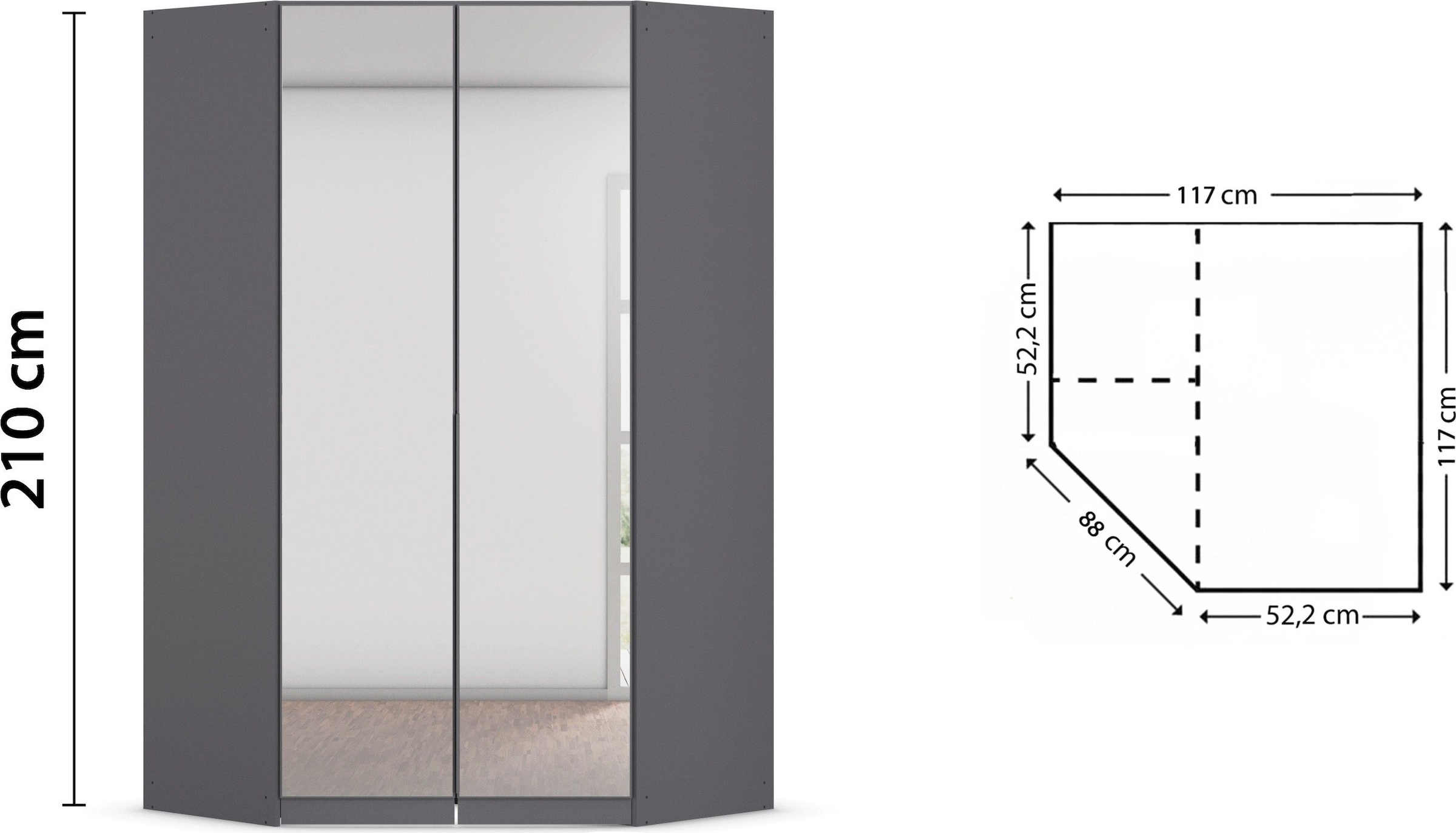 rauch Eckkleiderschrank »Kleiderschrank Schrank Ankleidezimmer Schlafzimmer Garderobe AGORDO«, (in zwei Griff-Farben), mit Spiegeltüren, voll ausgestattet mit viel Stauraum MADE IN GERMANY