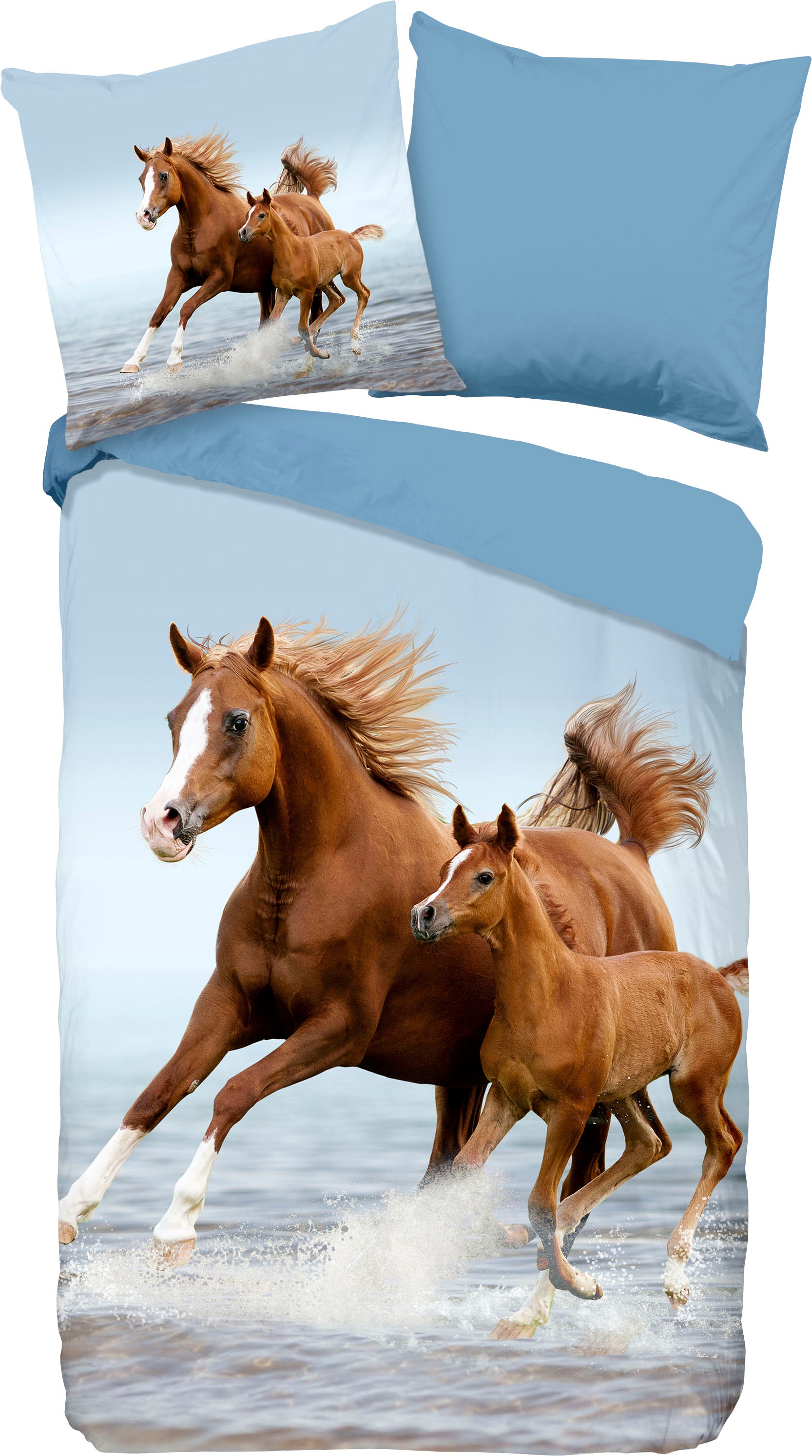 good morning Kinderbettwäsche »Free«, Baumwolle, 135x200, Reißverschluss, Wendeoptik, Kind, Pferd, Mädchen