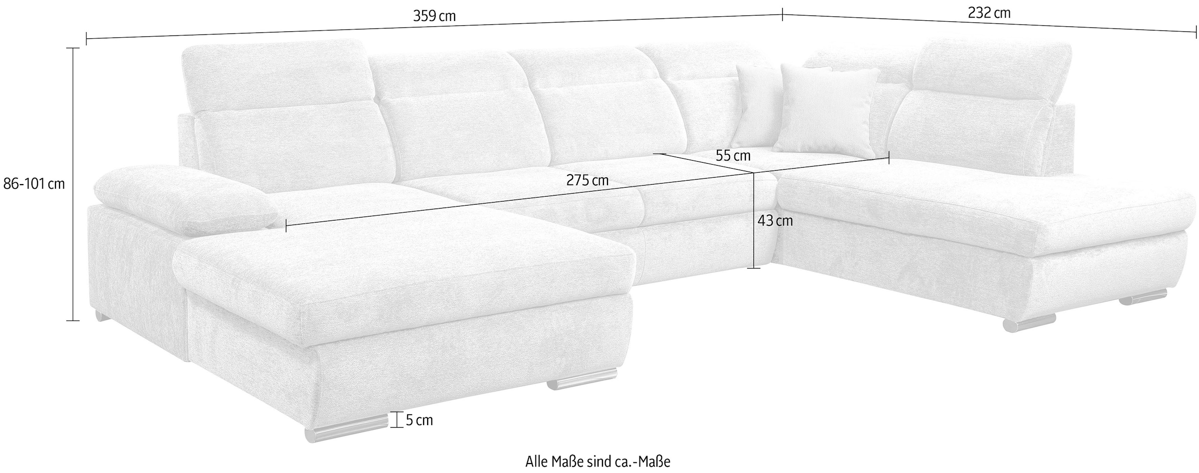 WERK2 Wohnlandschaft »Cordoba inkl. Bett, Bettkasten und Kopfteilfunktion, Breite 359cm«