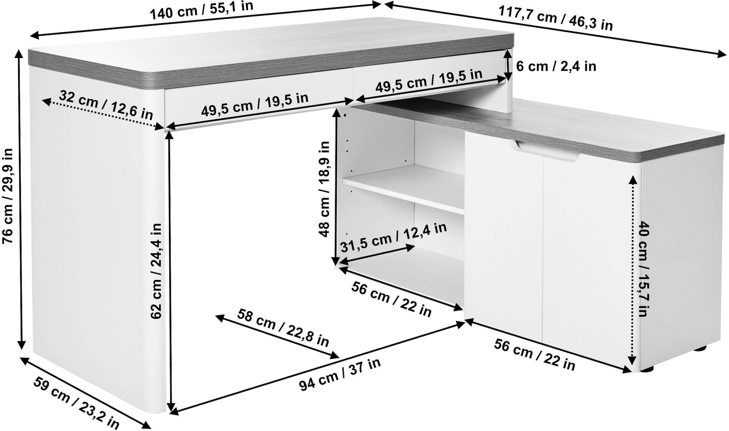 Jahnke Eckschreibtisch »LIBRE-C 155 E«, wechselseitig montierbar