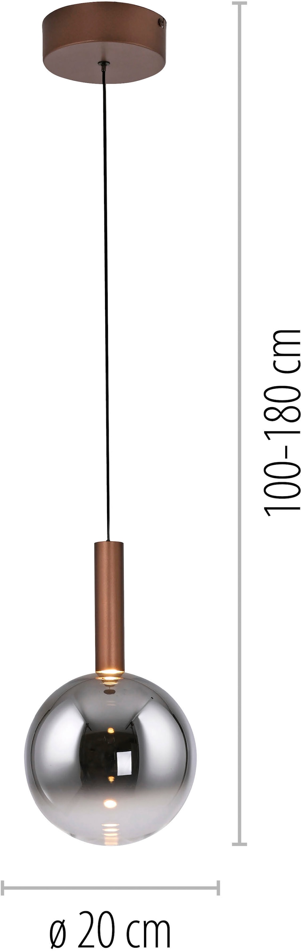 Paul Neuhaus LED Pendelleuchte »BOWL« LED-Board 1 Stk. Warmweiß Dimmbar über Lichtschalter, Memory, Höhenverstellbar, Rauchgläser