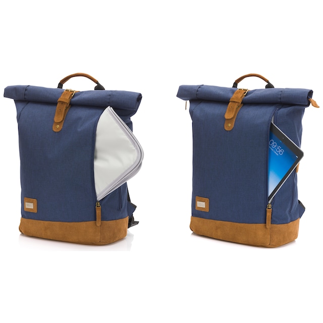 FOSSIL Nasher Rolltop Backpack Rucksack Freizeitrucksack Tasche Navy Blau 