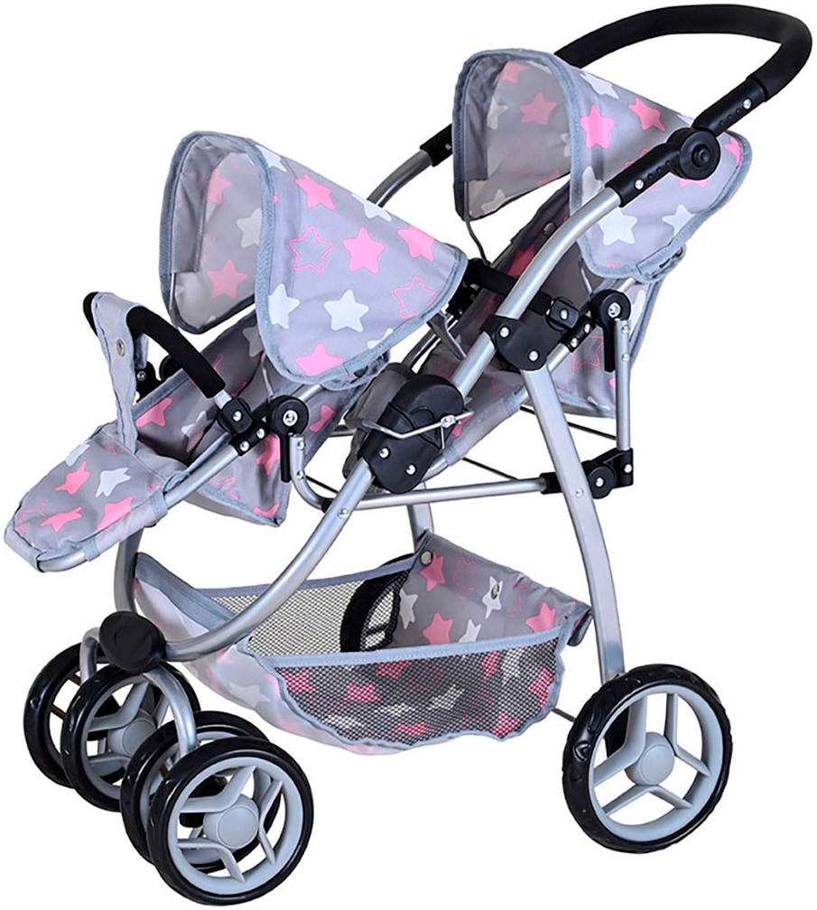 KNORRTOYS Puppen-Zwillingsbuggy »Milo« star grey pink