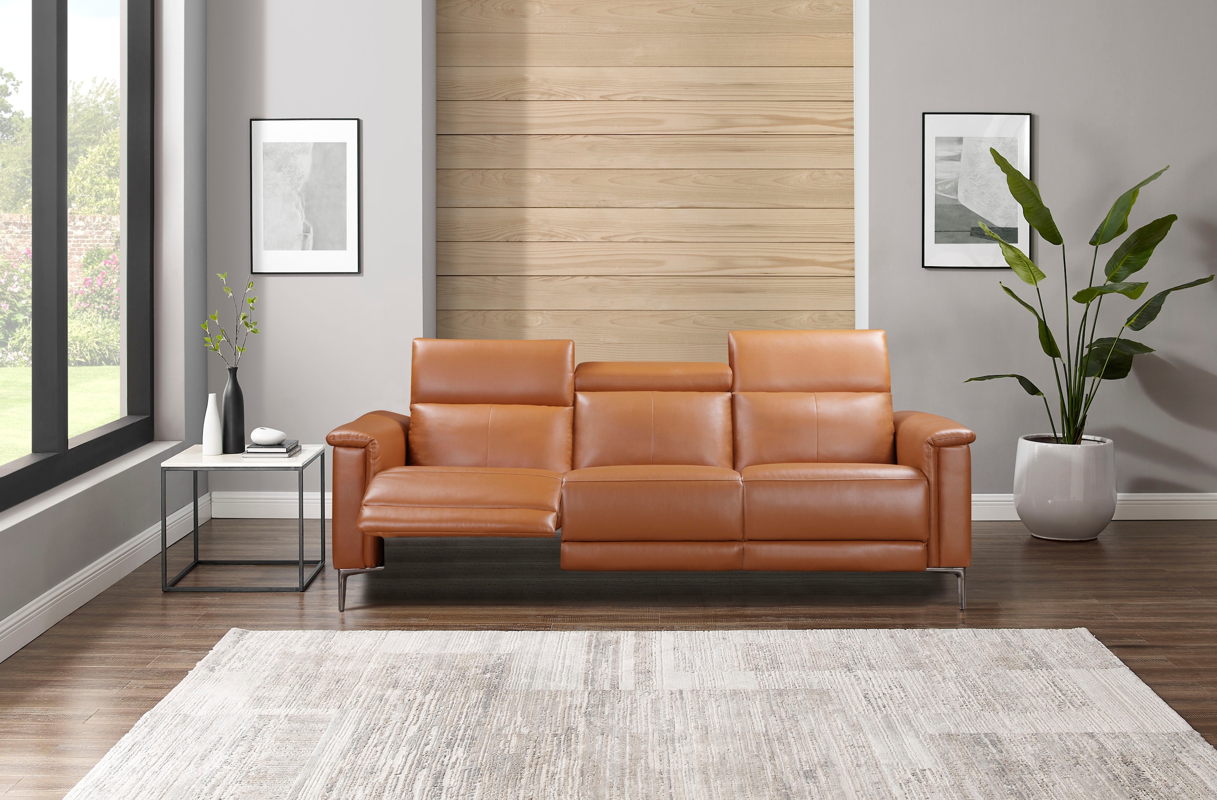 Home affaire 3-Sitzer »Lund, mit manueller und elektrischer Relaxfunktion« in 2 Sitzen (links u. rechts), USB-C, Echtleder, Kunstleder, Webstoff,