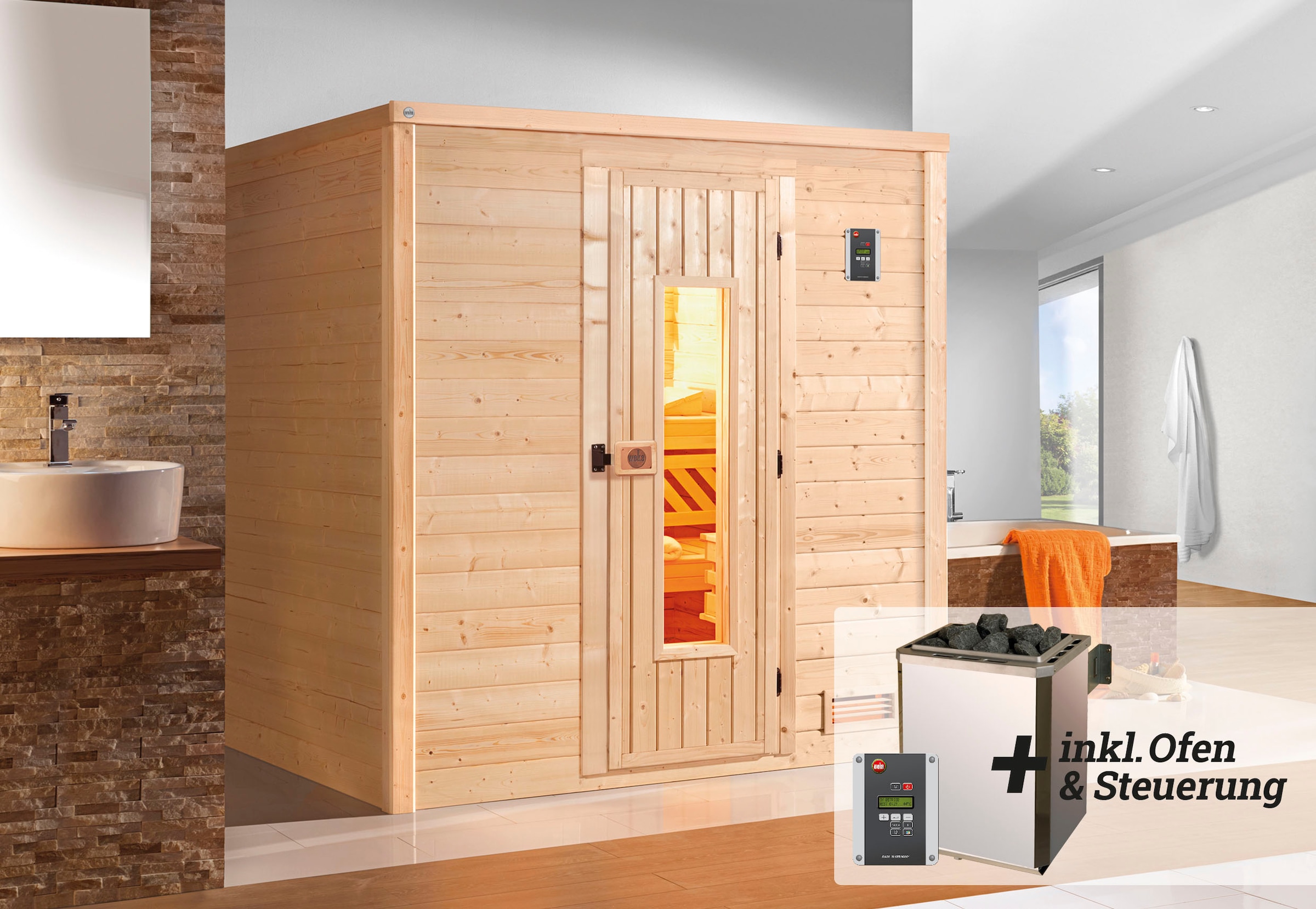 weka Sauna »Bergen« Set,  7,5 kW-Ofen mit digitaler Steuerung
