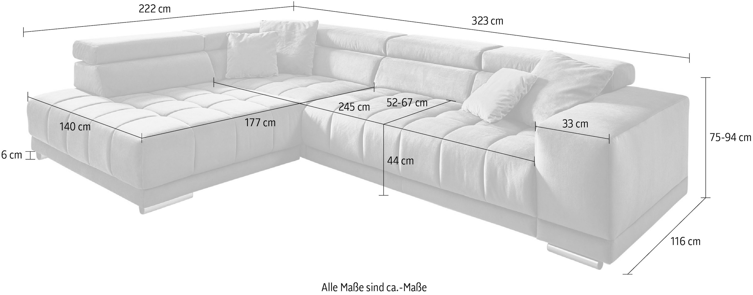 Die PlanBar Ecksofa »MP-IN15053 L-Form breiter Schenkel« mit Kopfteilverstellung, wahlweise mit manueller Vorziehbank