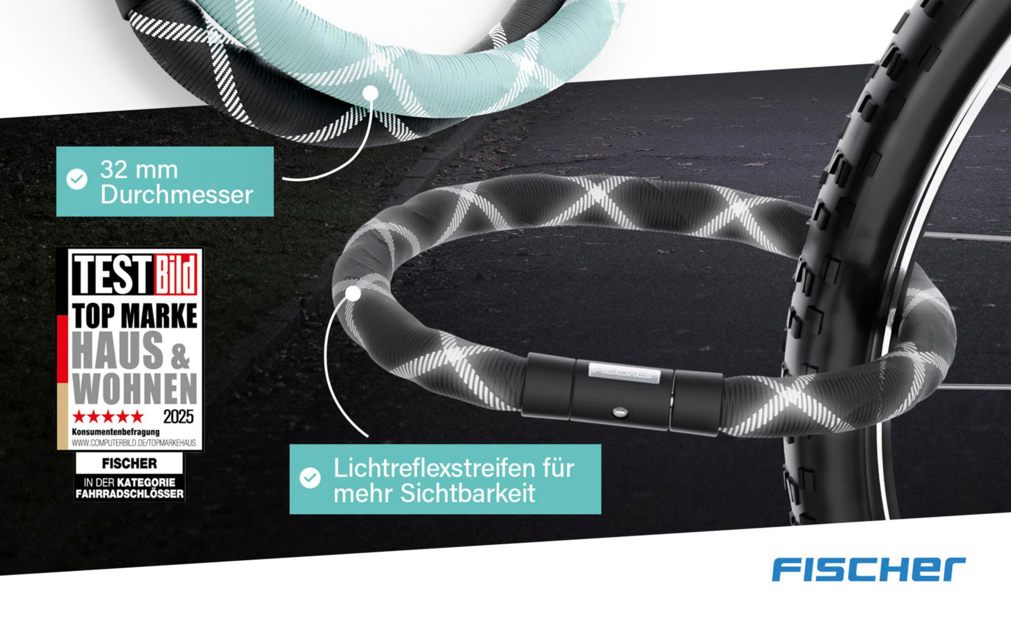 FISCHER Fahrrad Kettenschloss »Kettenschloss SILENCE CK100/32 mint«