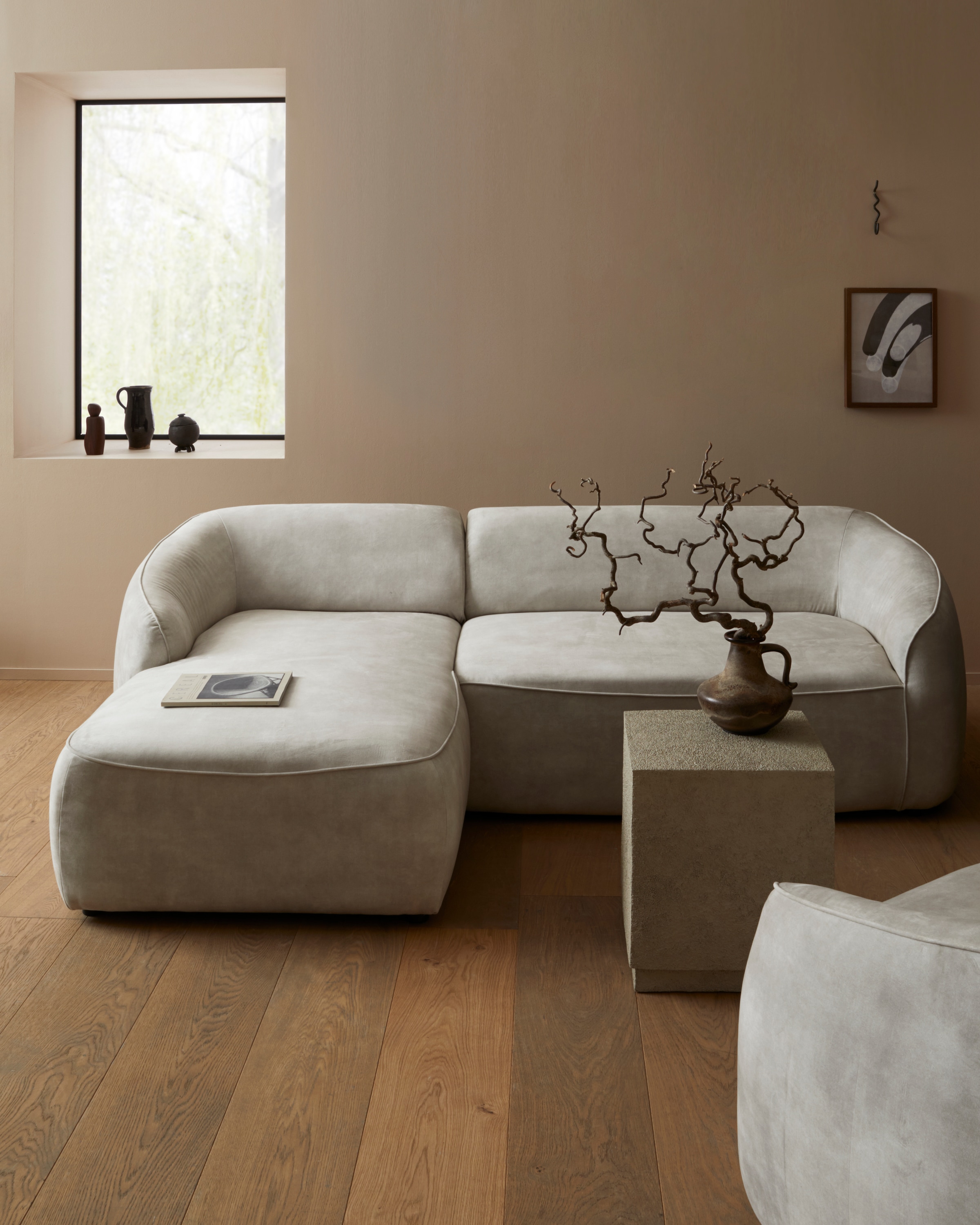 LeGer Home by Lena Gercke Ecksofa »YANI L-Form, Designersofa, organische Form, Maße B/T/H: 255/170/81 cm«, mit Wellenunterfederung, auch in Bouclé, Recamiere rechts/links