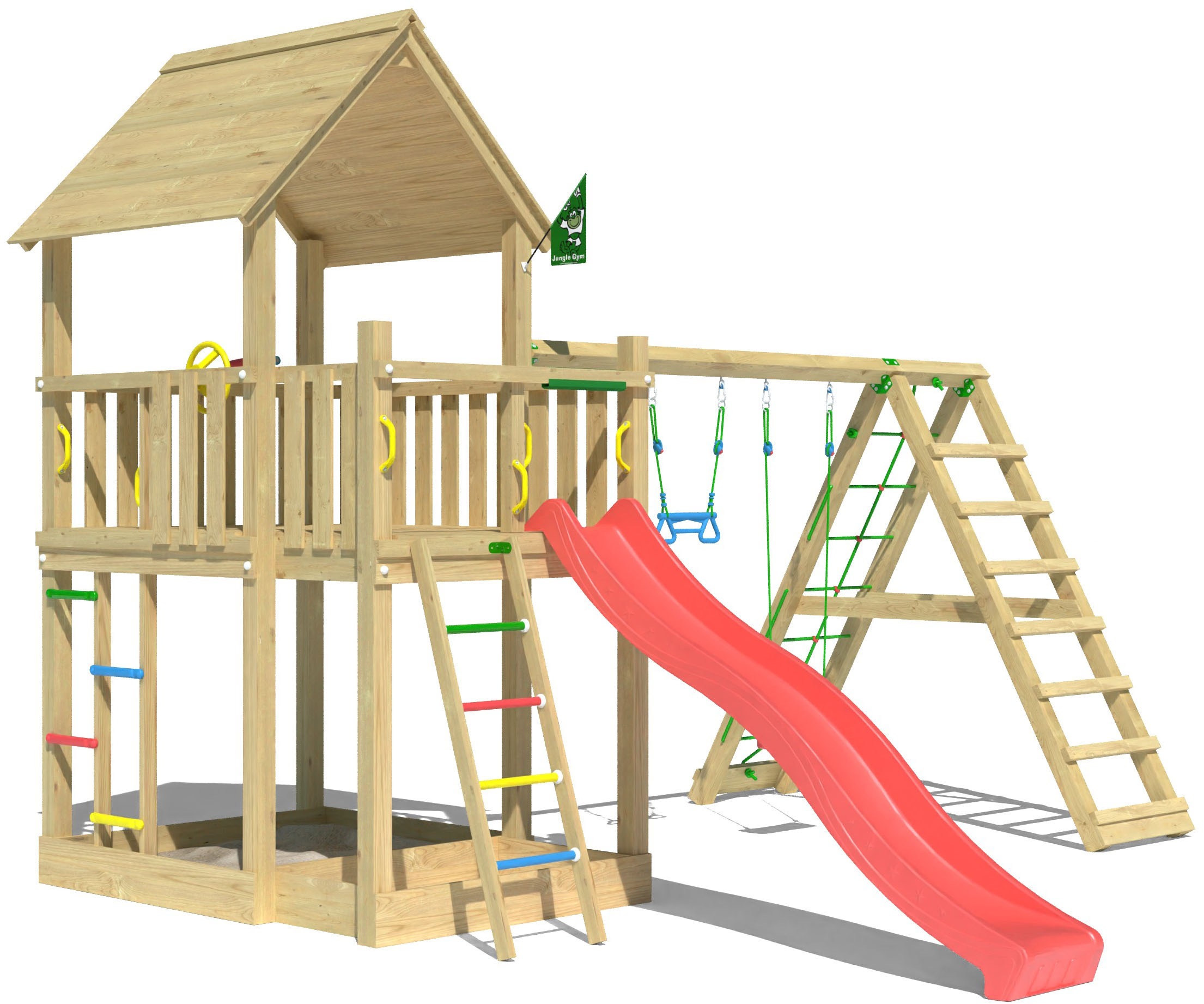Jungle Gym Spielturm »Majesty«, (Set), Spielanlage mit Schaukel, Kletterbock und Rutsche mit Wasseranschluss
