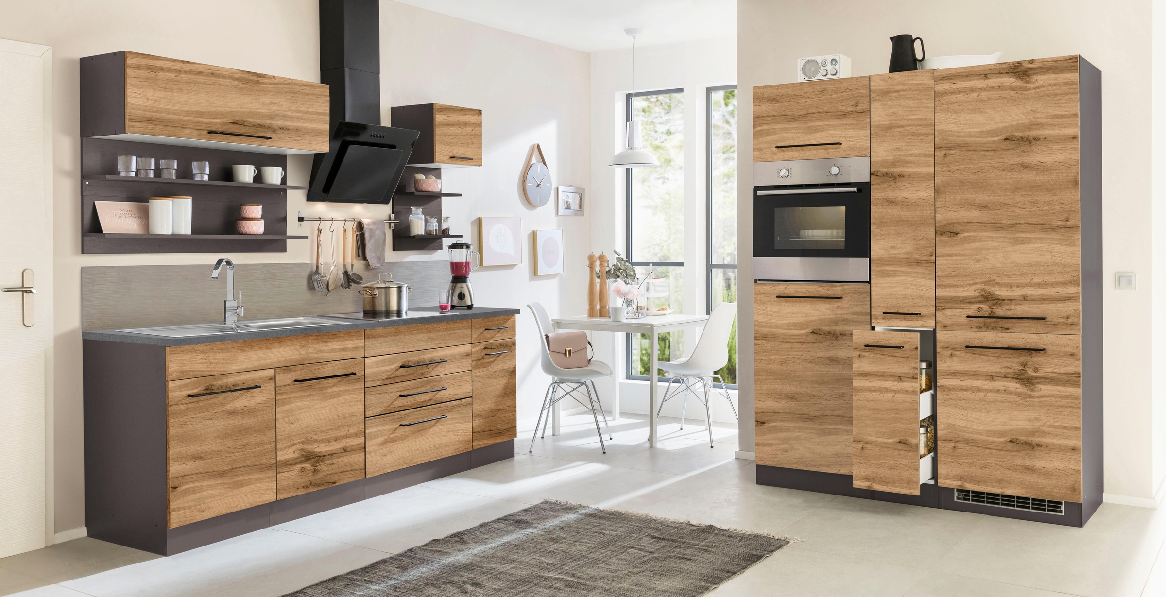 KOCHSTATION "KS-Tulsa" mit E-Geräten, Breite 380 cm, schwarze Metallgriffe, günstig online kaufen