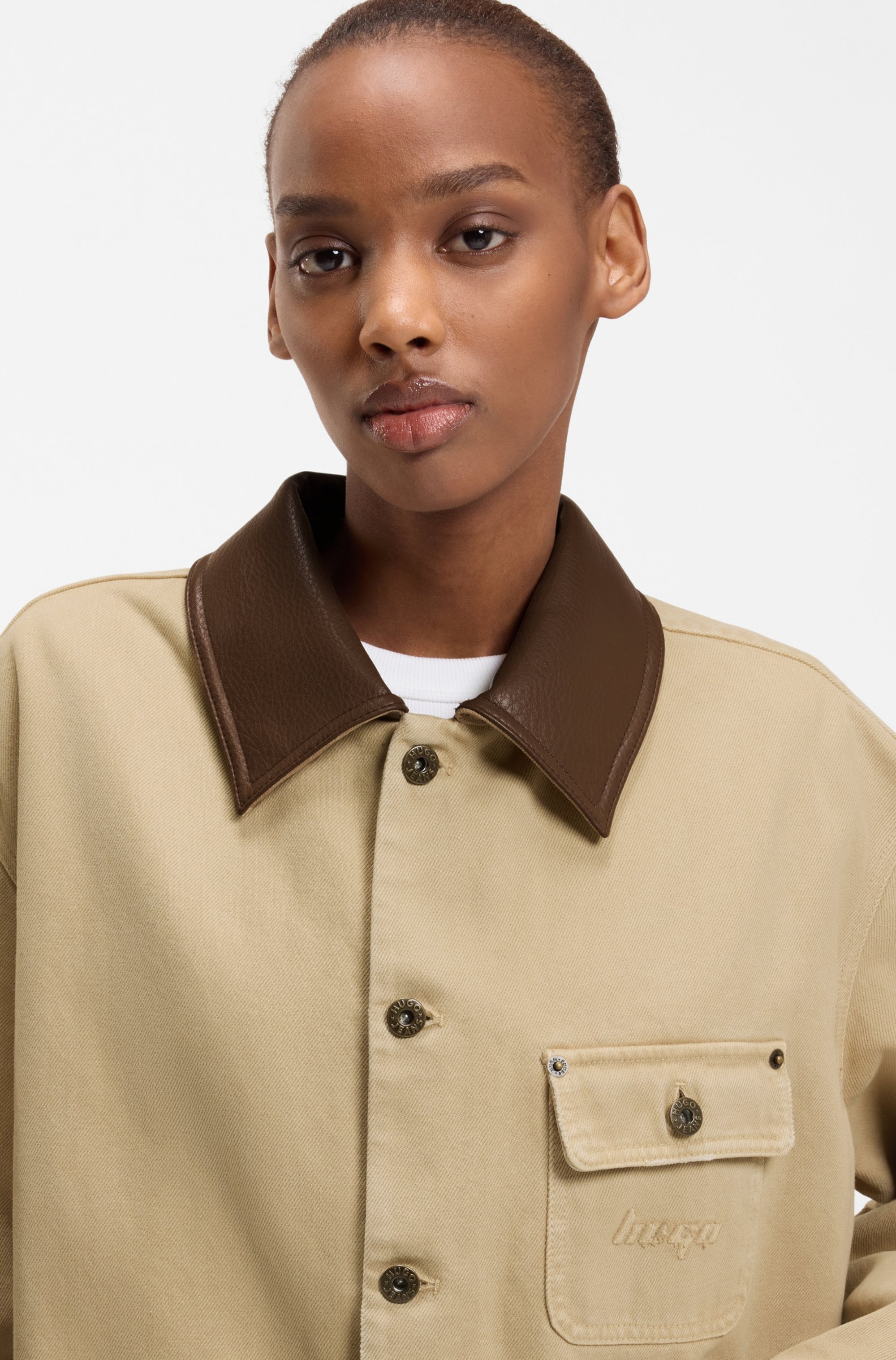 HUGO Hemdjacke »Flimane« mit Kontrastkragen, oversize