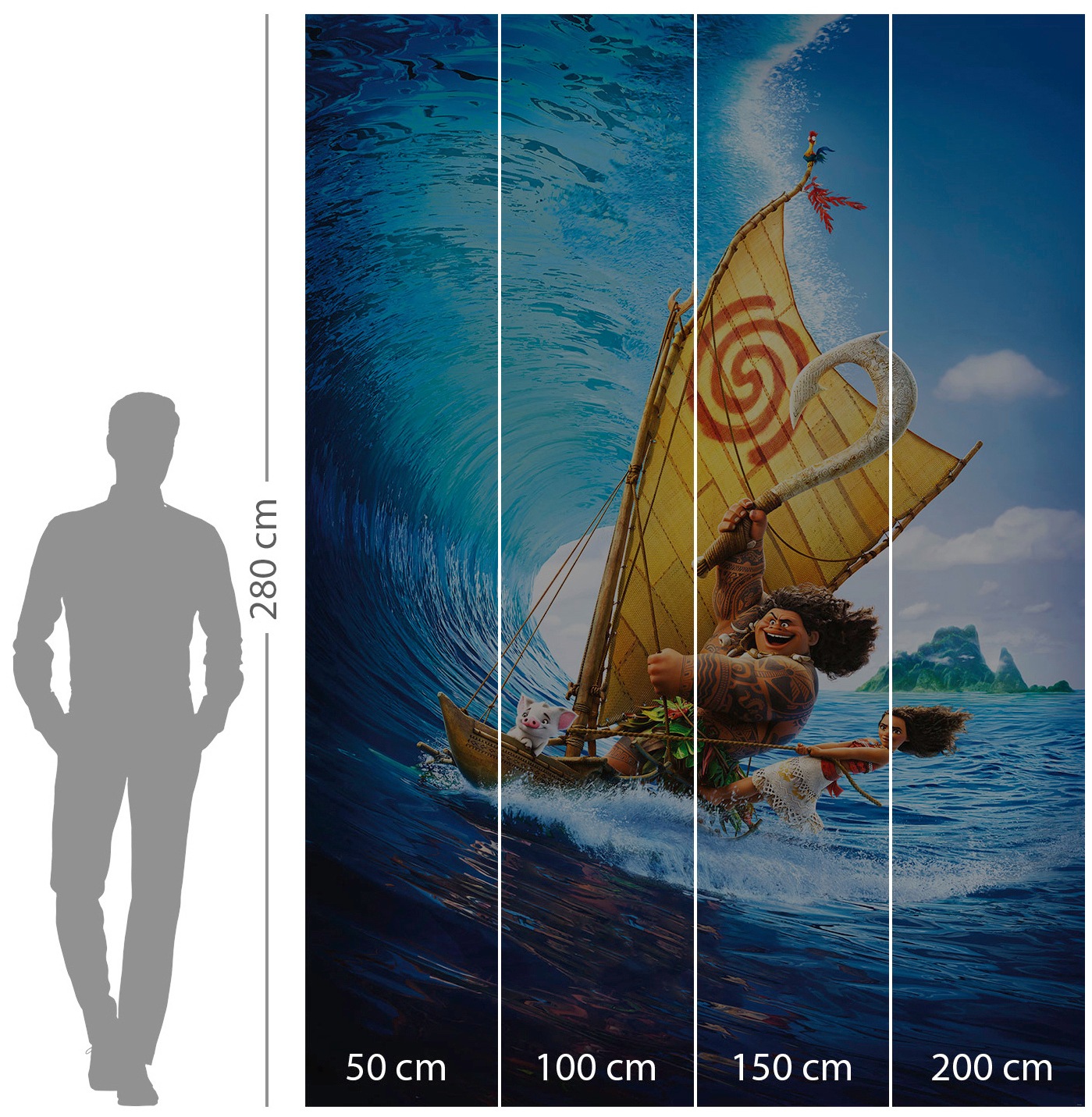 Komar Vliestapete »Digitaldruck Vlies - Moana Ride the Wave - Größe 200 x 280 cm«, bedruckt, Kinderzimmer