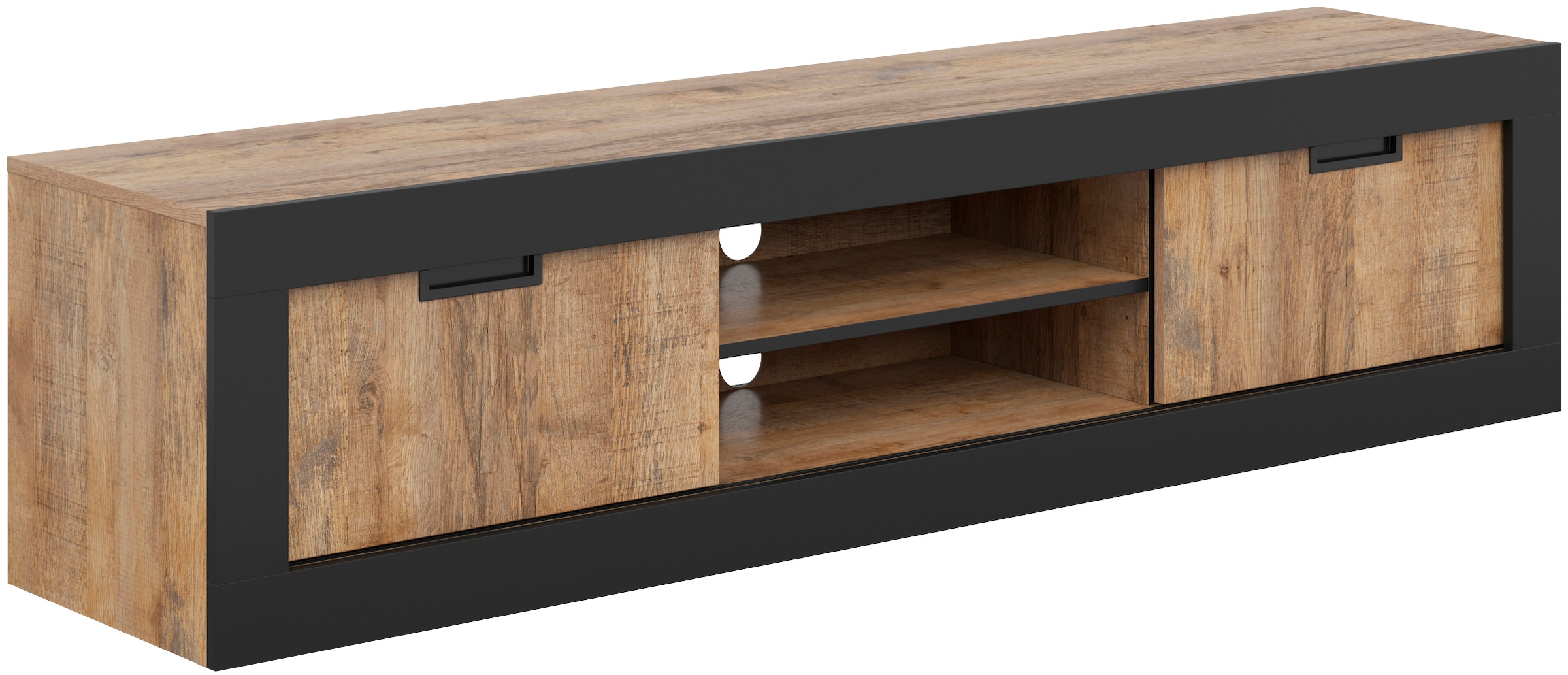INOSIGN Lowboard »Tudor, Breite 180 cm, moderne TV-Kommode mit 2 Schiebetüren«, TV-Schrank mit viel Stauraum, TV-Board dekorative Rahmenoptik