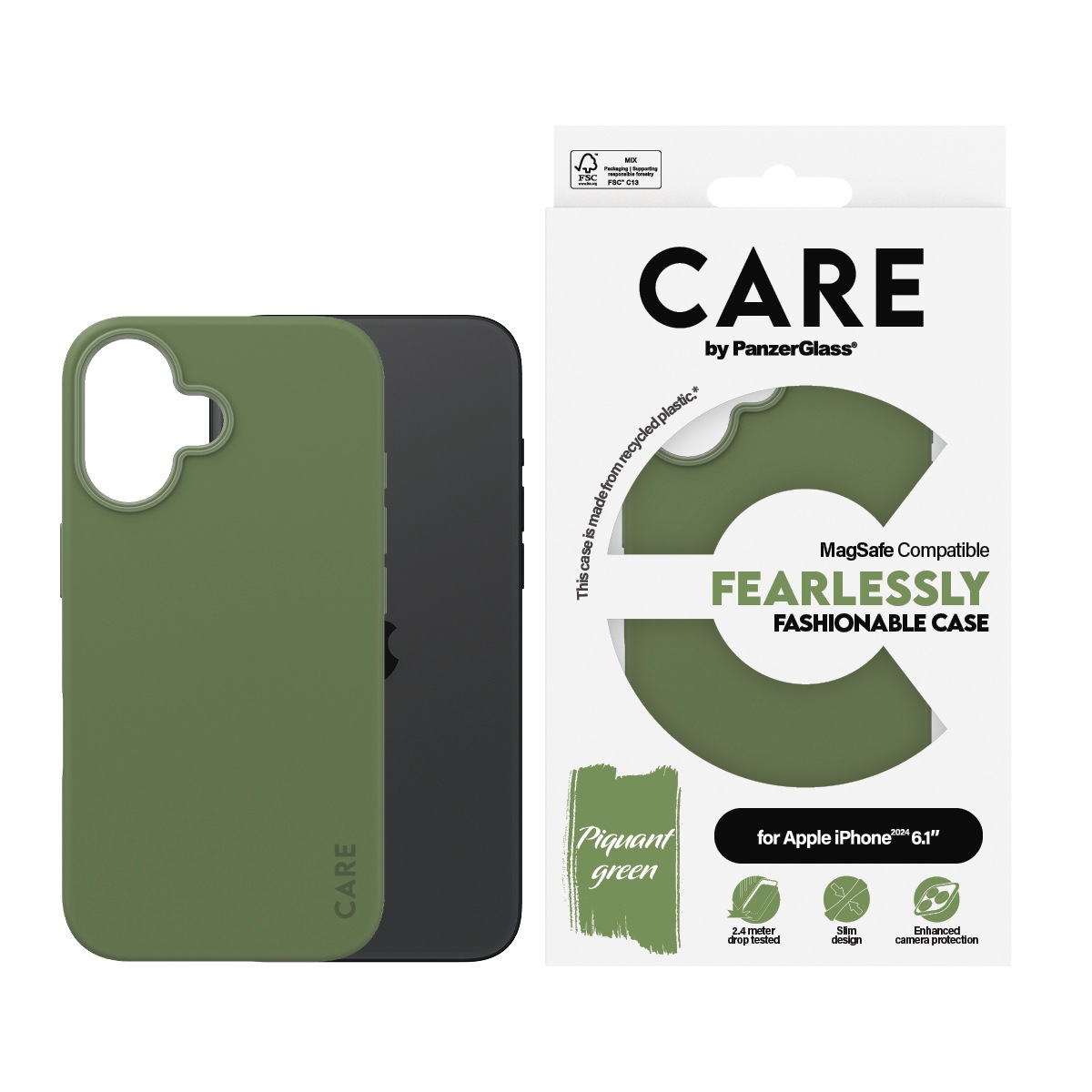 CARE BY PANZERGLASS Handyhülle »Fashionable Case für Apple iPhone 16« Backcover, Schutzhülle, Handyschutzhülle, Case, Schutzcase, stoßfest Grün...
