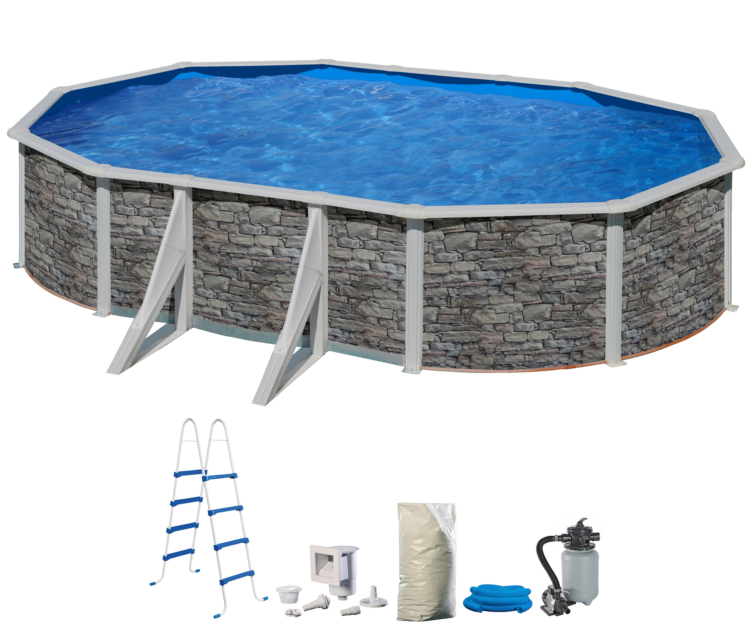 MY POOL BWT Ovalpool in moderner Steinoptik, Höhe 132 cm, verschiedene Größen grau Ø/B/H/L: Breite 375 cm x Höhe 132 cm x Länge 610 cm