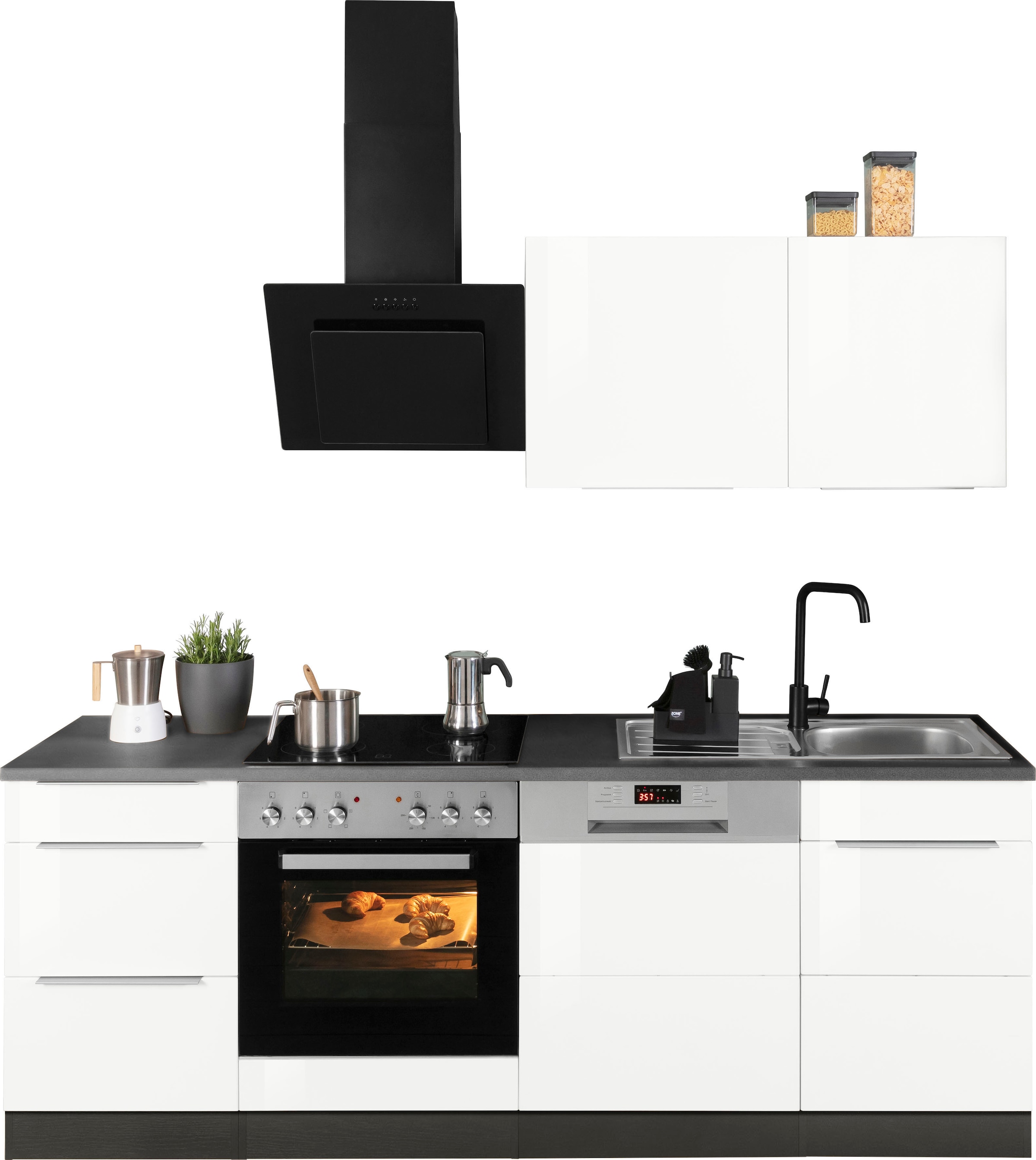 KOCHSTATION Küchenzeile »KS-Brindisi« Breite 220 cm, wahlweise mit E-Geräten, mit MDF-Fronten