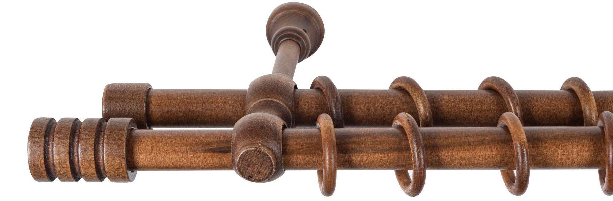 SN DECO GROUP Gardinenstange »Pisa«, 2 läufig-läufig, Fixmaß, 28 mm, Holz, verschiedene Längen und Farben, Komplettset
