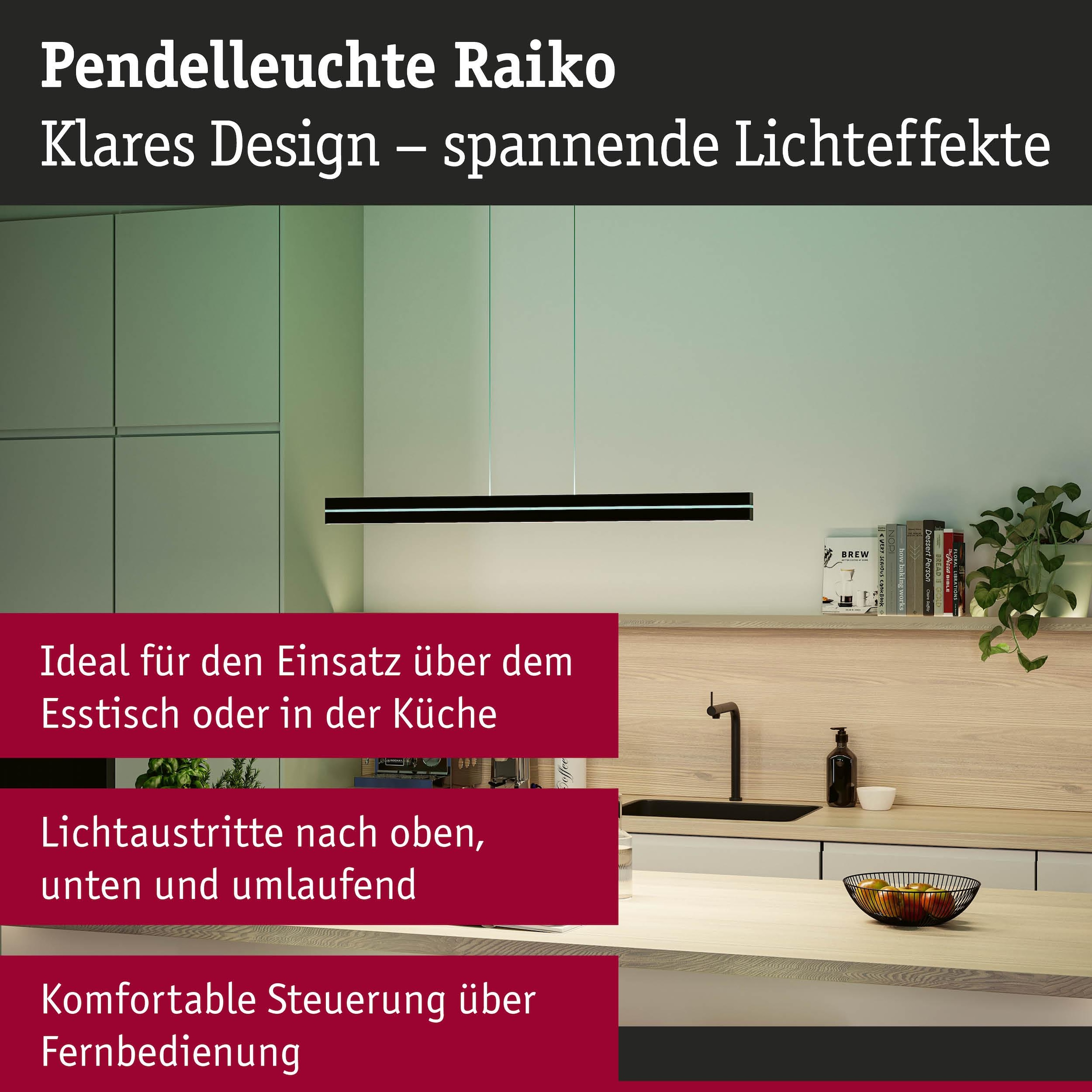 Paulmann LED Pendelleuchte »Raiko RGBW+ 2300lm / 370lm 19W / 6W Schwarz« LED-Modul 1 Stk. Tageslichtweiß dimmbar